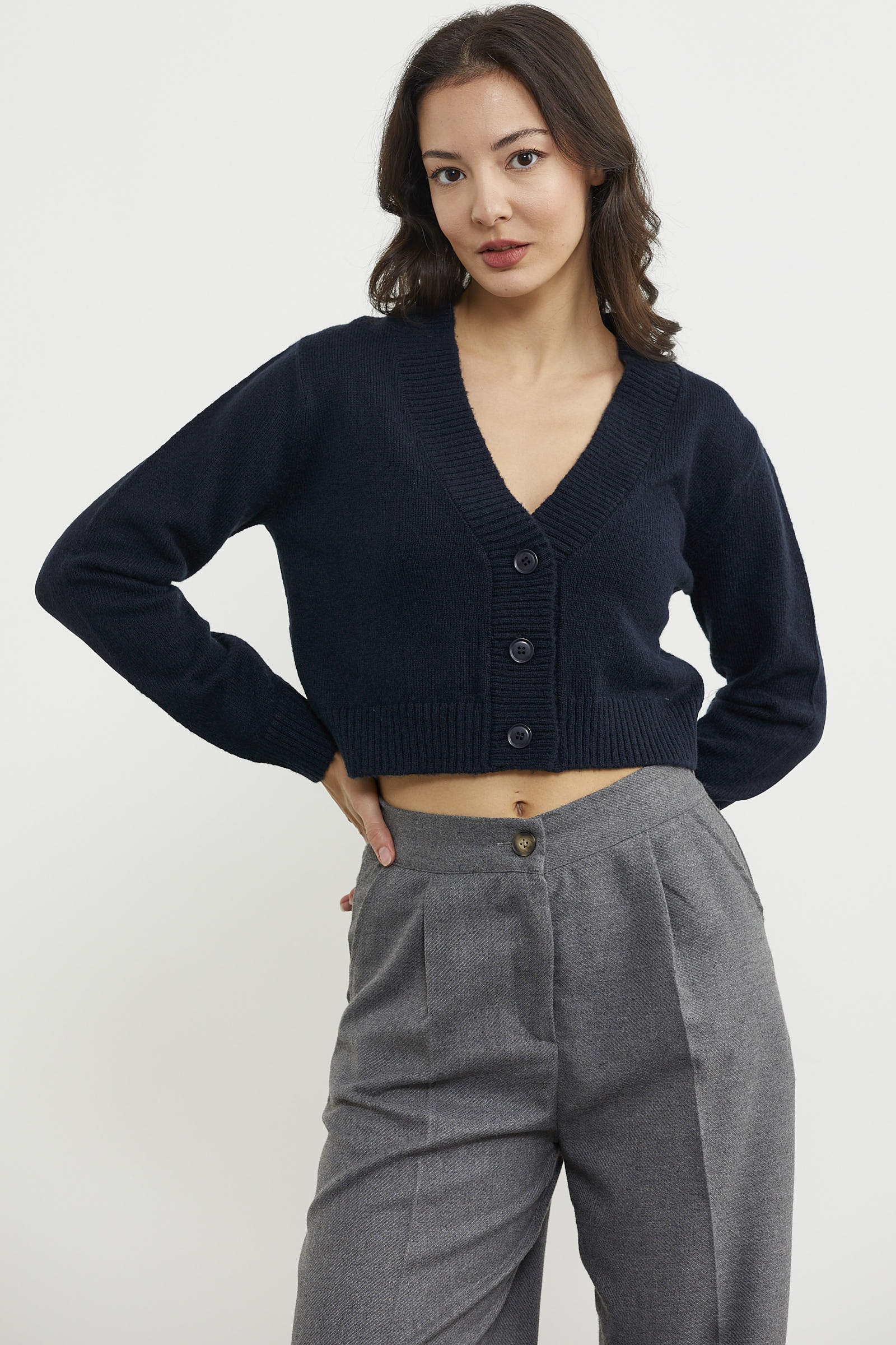 Basic Düğmeli Kısa Triko Hırka - Lacivert (5) Sementa