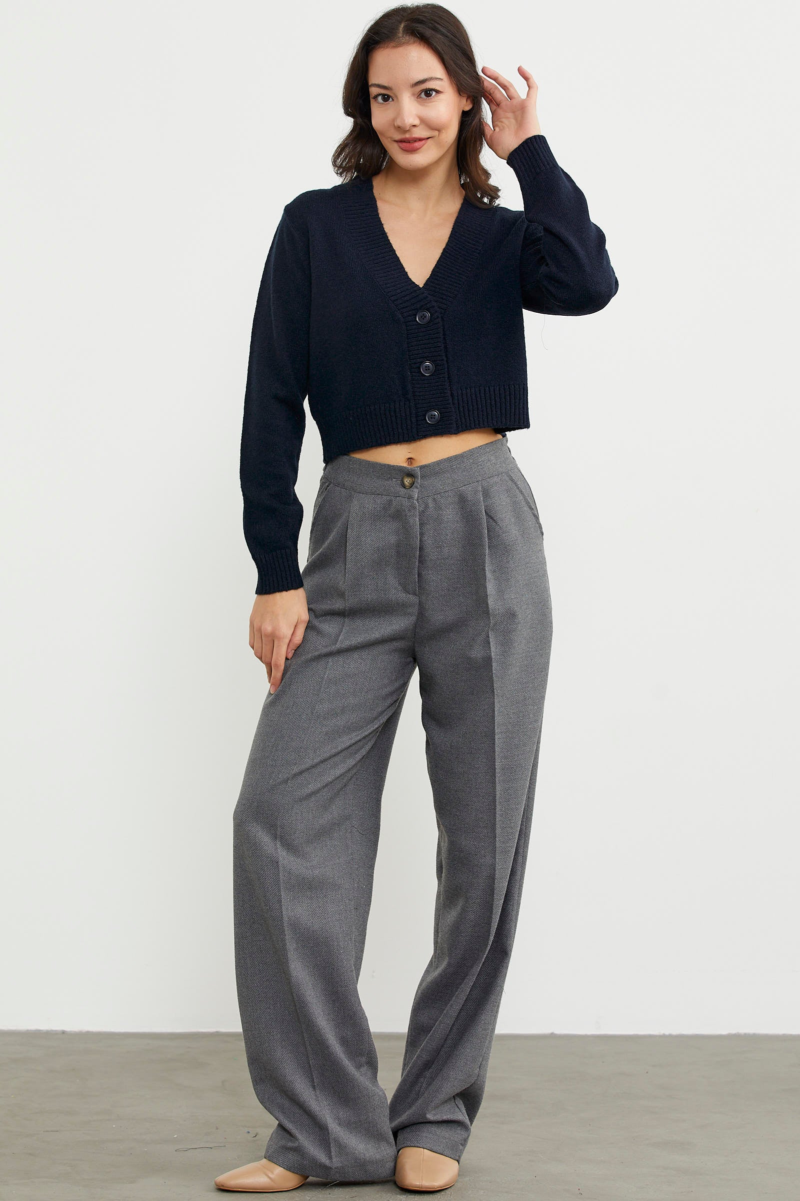 Basic Düğmeli Kısa Triko Hırka - Lacivert (6) Sementa