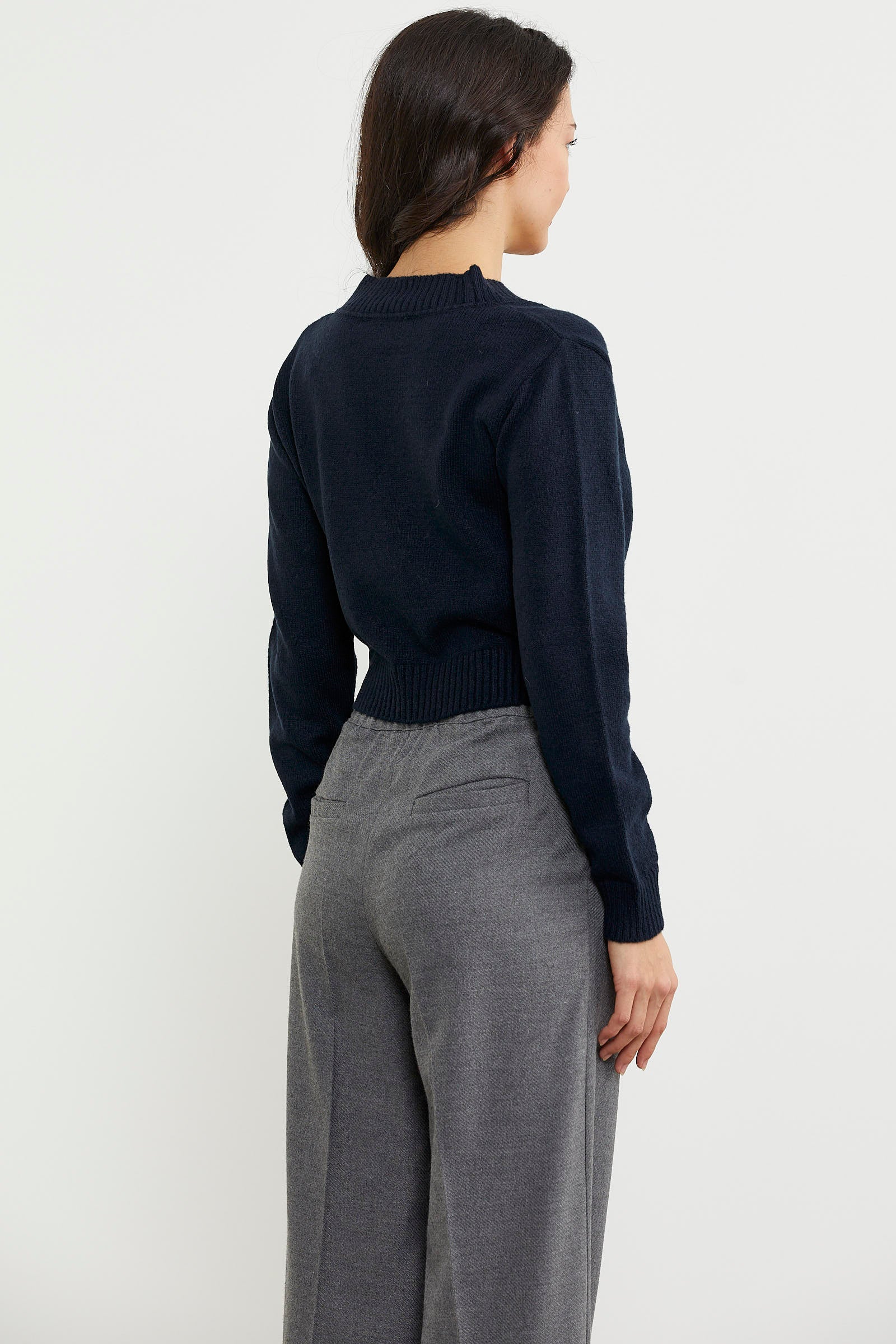 Basic Düğmeli Kısa Triko Hırka - Lacivert (7) Sementa