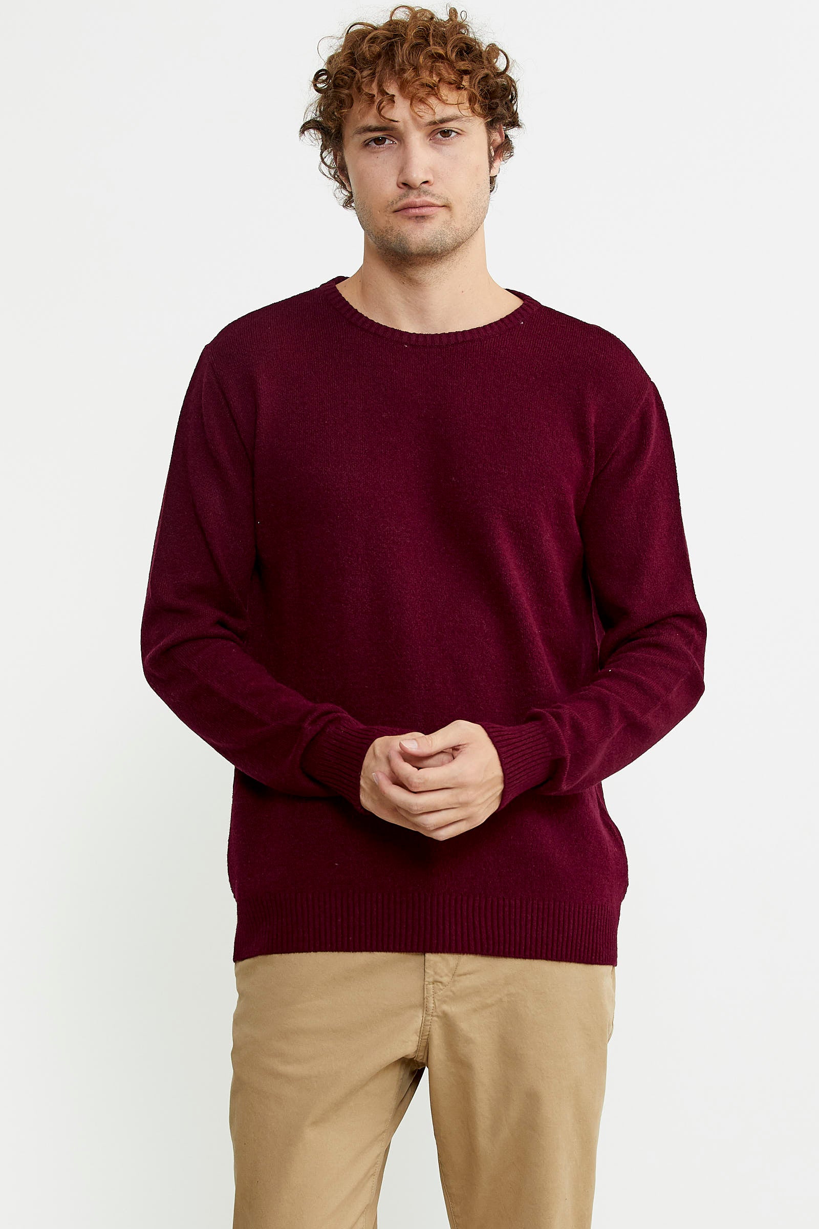 Basic Sıfır Yaka Triko Kazak - Bordo - Sementa