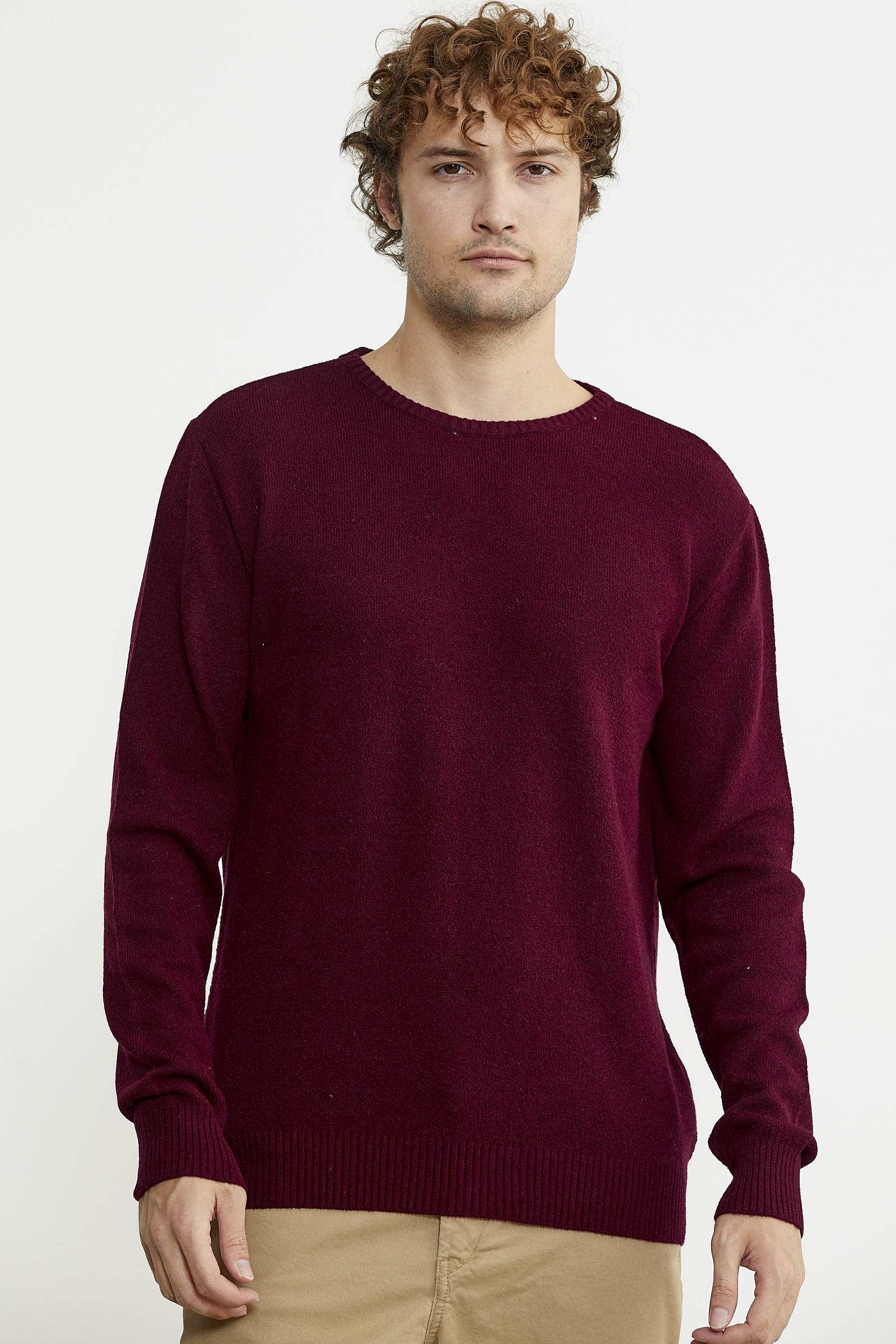 Basic Sıfır Yaka Triko Kazak - Bordo - Sementa