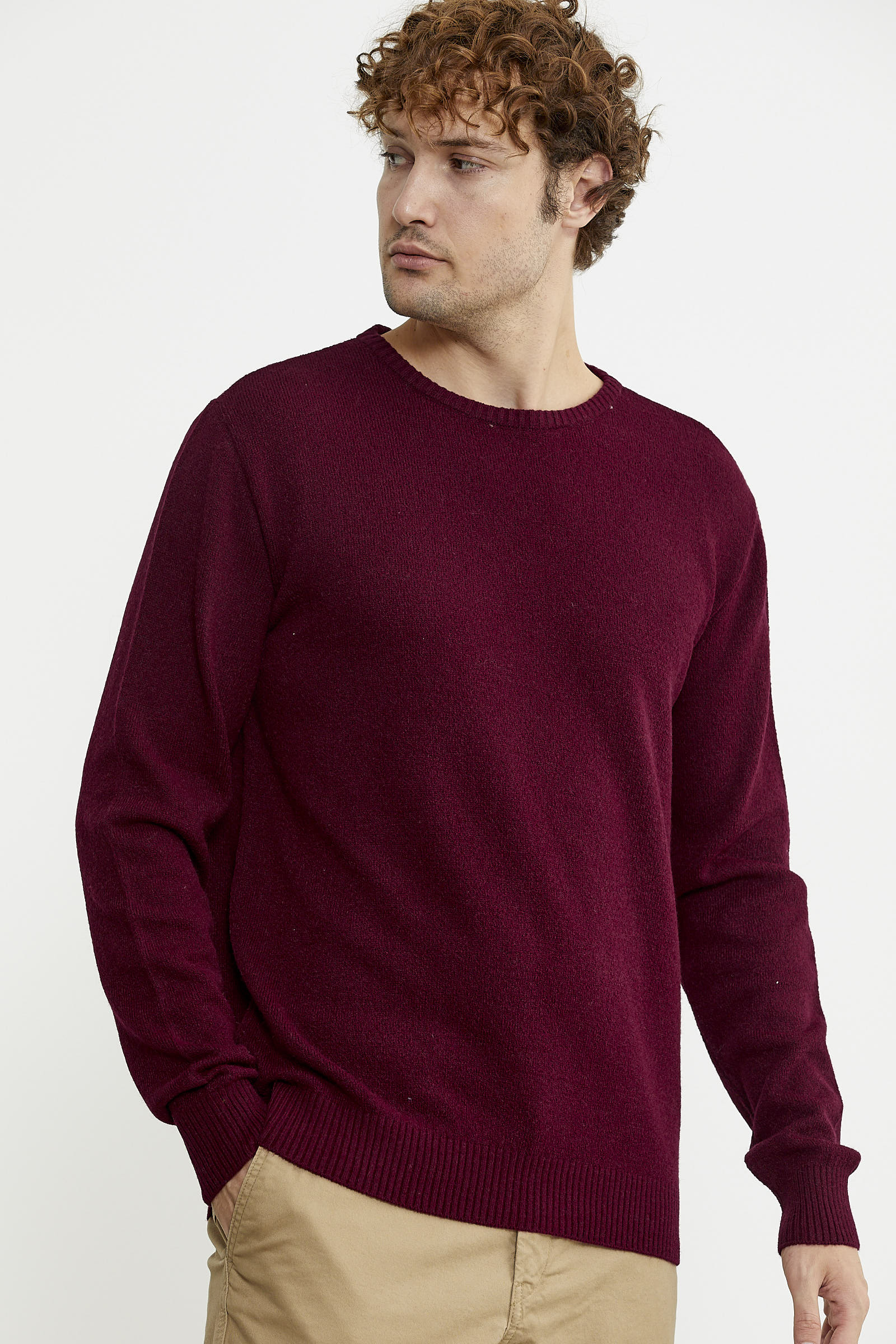 Basic Sıfır Yaka Triko Kazak - Bordo - Sementa