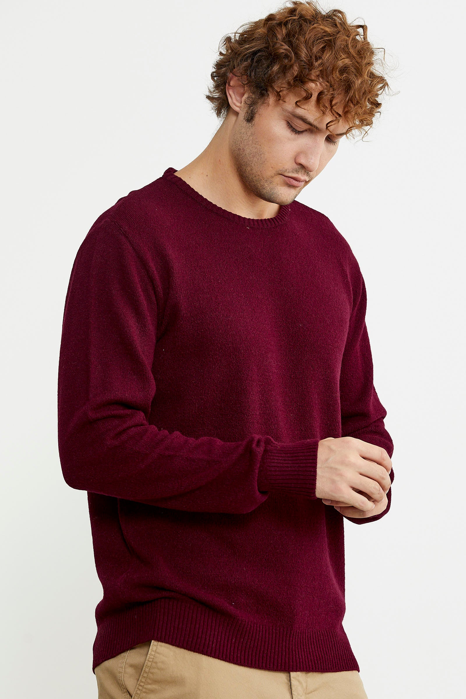 Basic Sıfır Yaka Triko Kazak - Bordo - Sementa