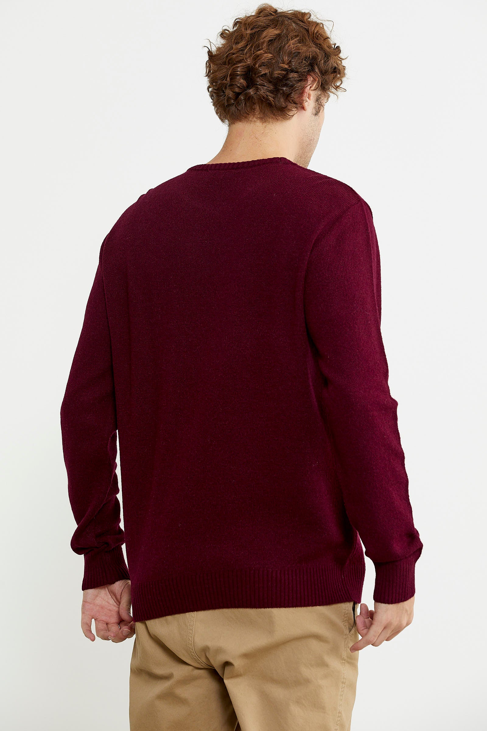 Basic Sıfır Yaka Triko Kazak - Bordo - Sementa