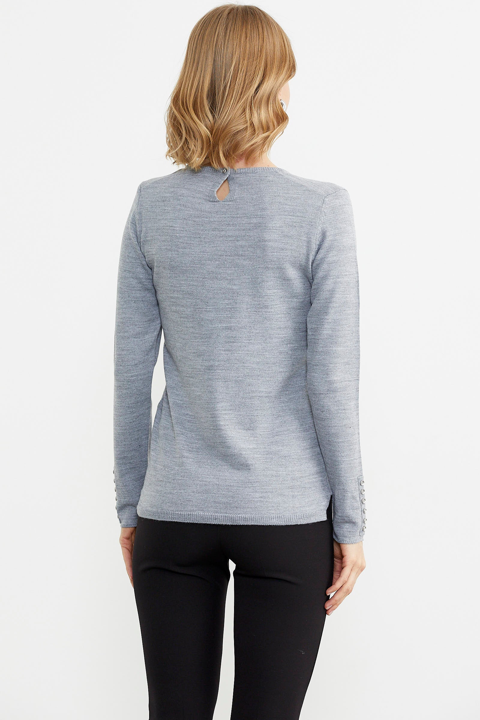 Basic Sıfır Yaka Triko Kazak - Gri (5) Sementa