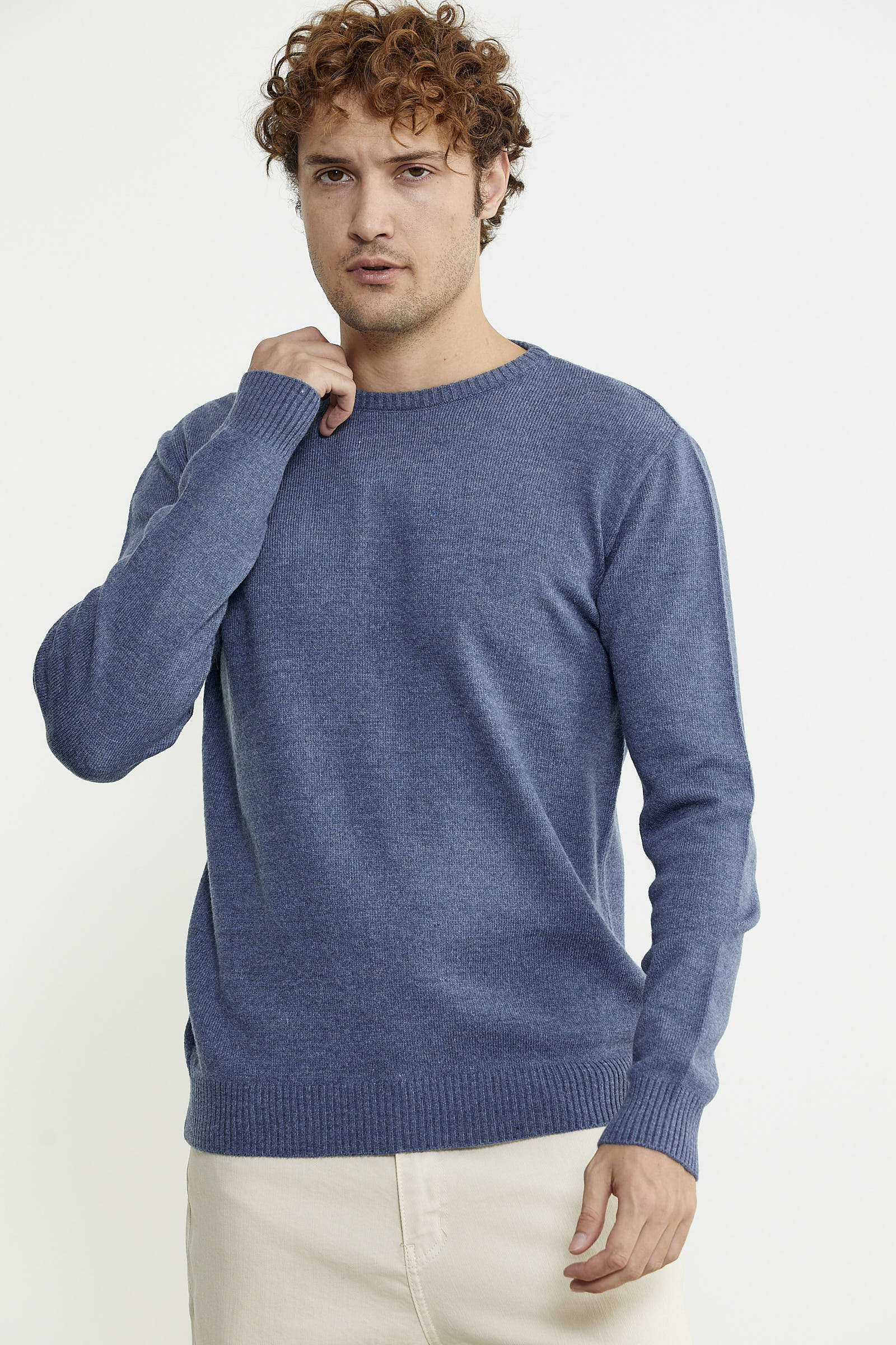 Basic Sıfır Yaka Triko Kazak - Indigo - Sementa