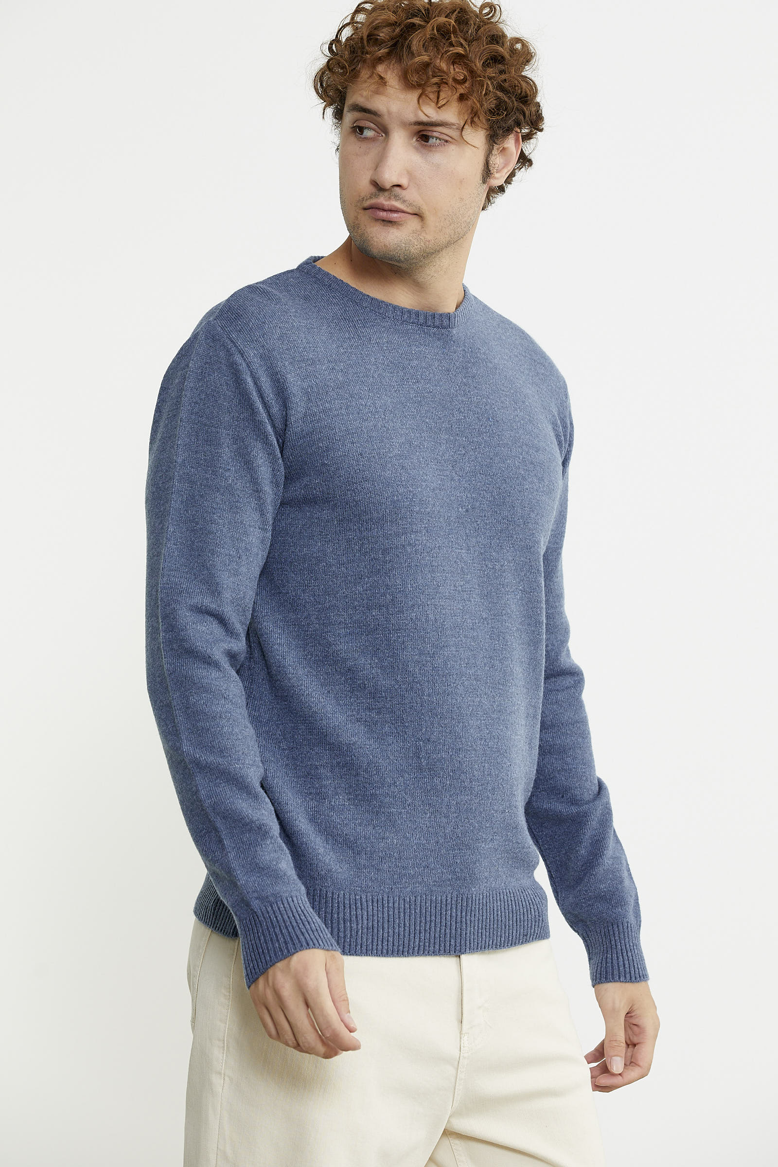 Basic Sıfır Yaka Triko Kazak - Indigo - Sementa