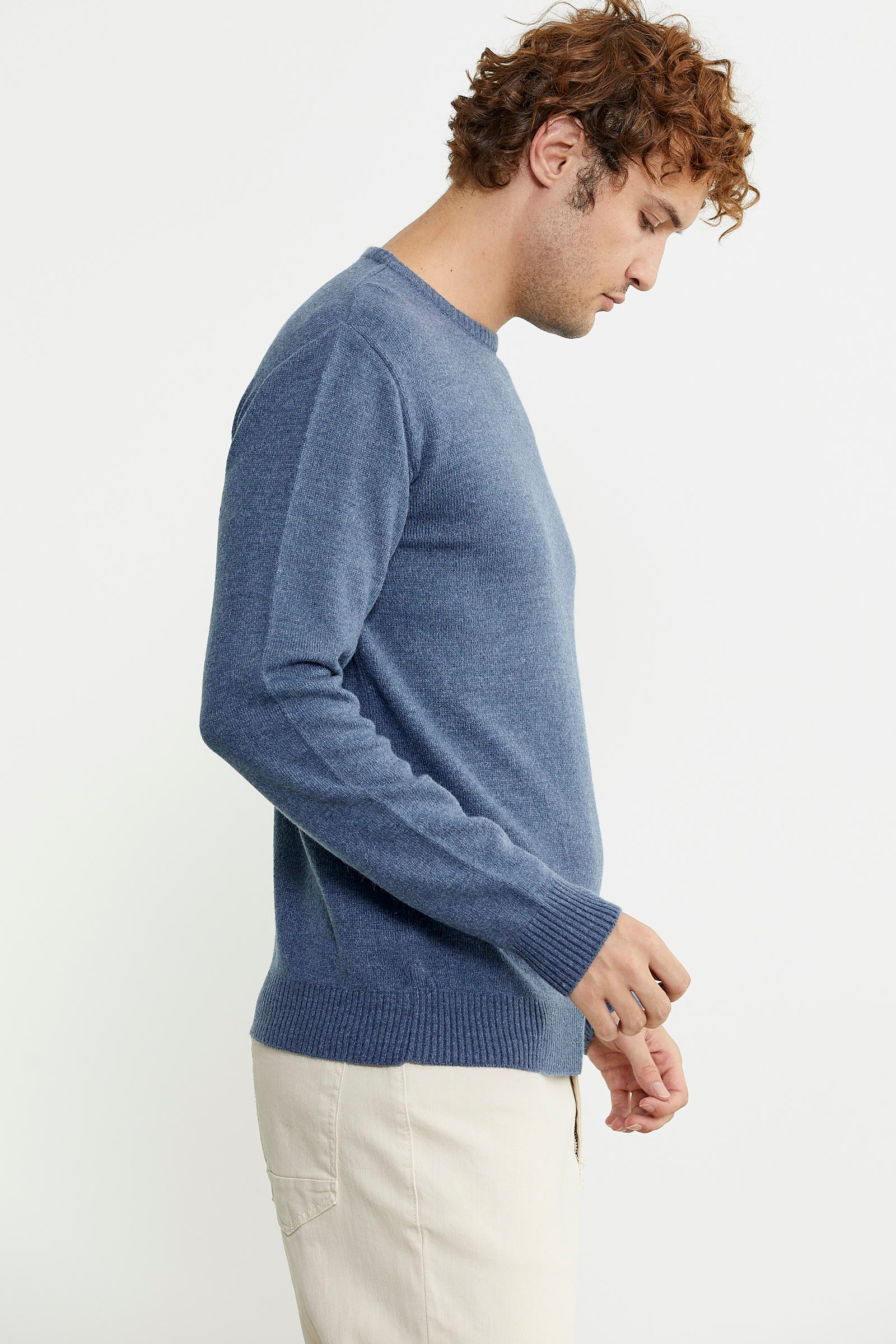 Basic Sıfır Yaka Triko Kazak - Indigo - Sementa