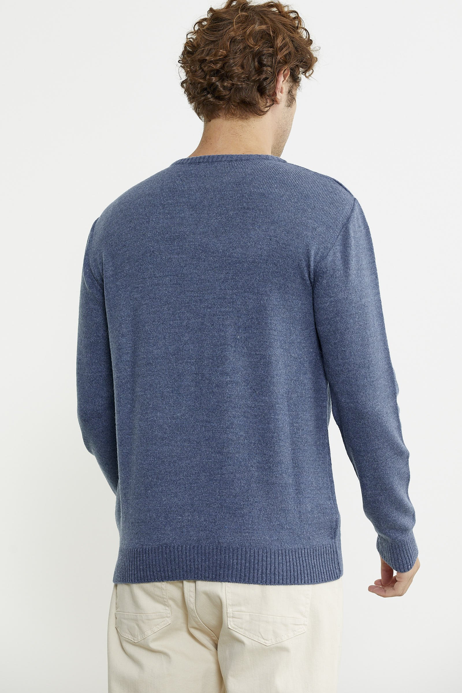 Basic Sıfır Yaka Triko Kazak - Indigo - Sementa