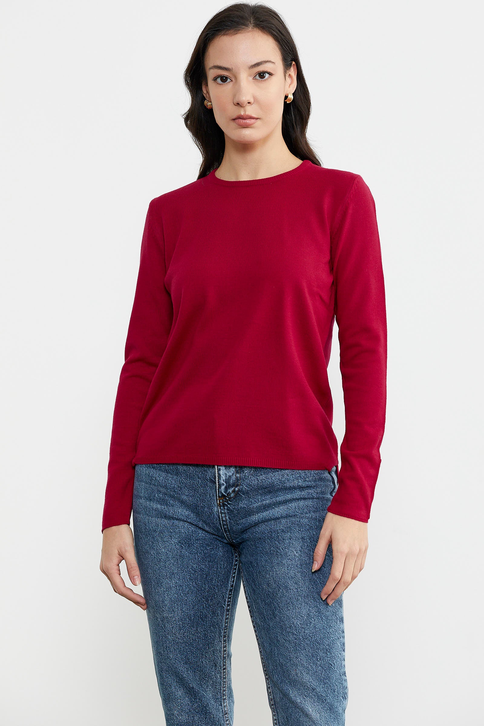 Basic Sıfır Yaka Triko Kazak - Kırmızı (1) Sementa