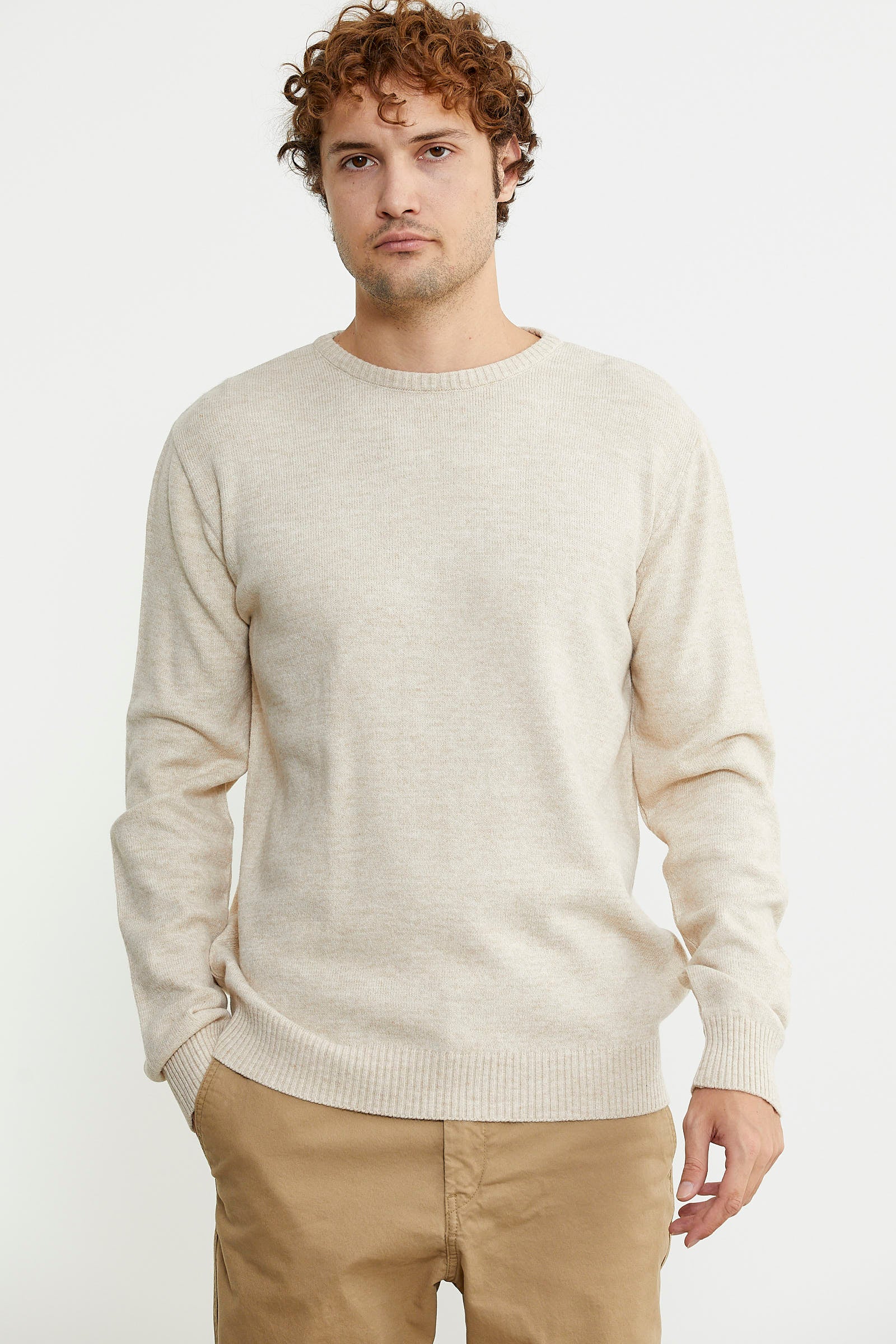 Basic Sıfır Yaka Triko Kazak - Taş - Sementa