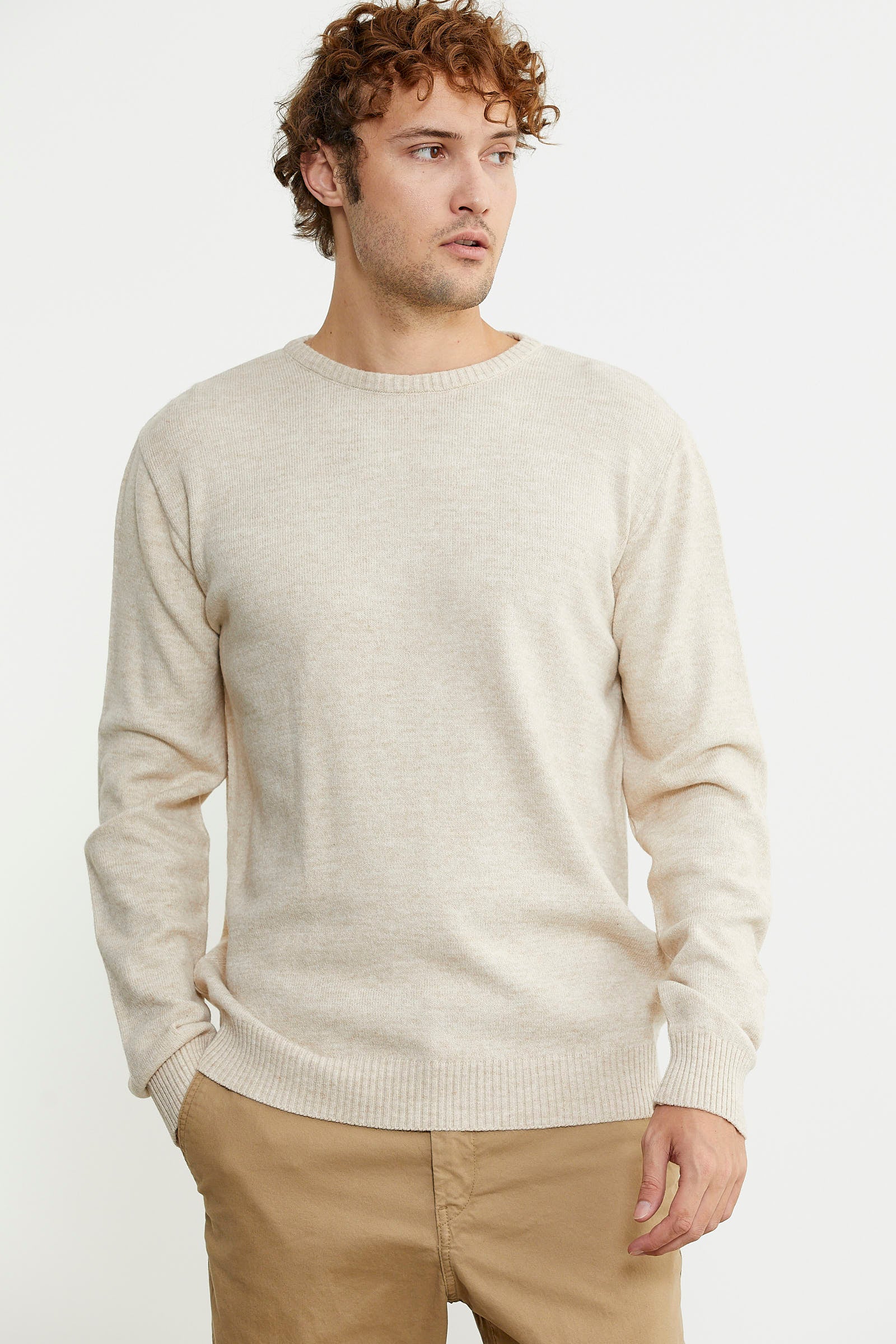 Basic Sıfır Yaka Triko Kazak - Taş - Sementa