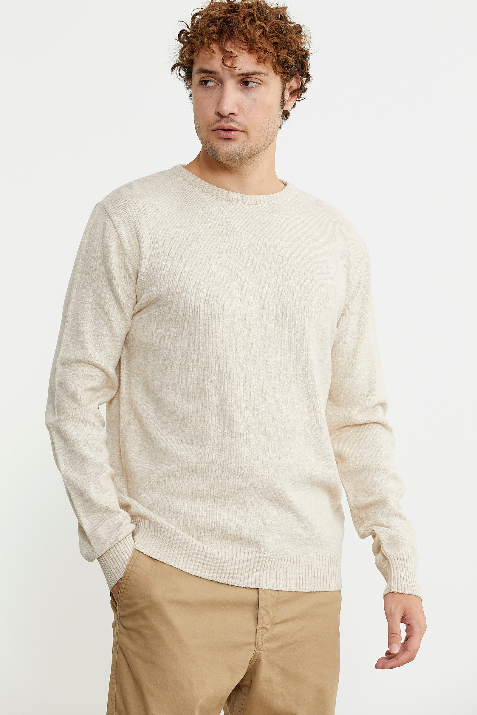 Basic Sıfır Yaka Triko Kazak - Taş - Sementa