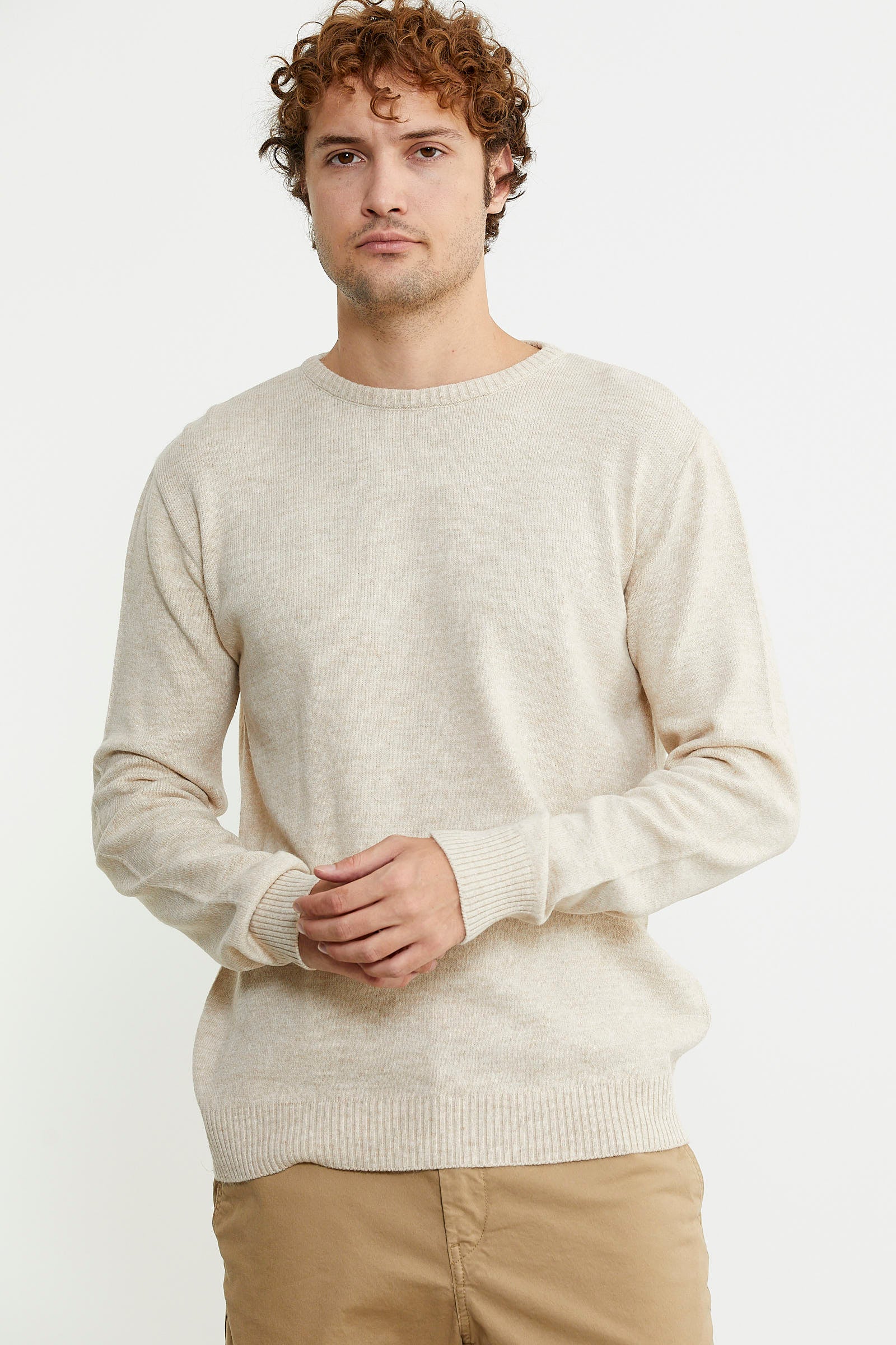 Basic Sıfır Yaka Triko Kazak - Taş - Sementa