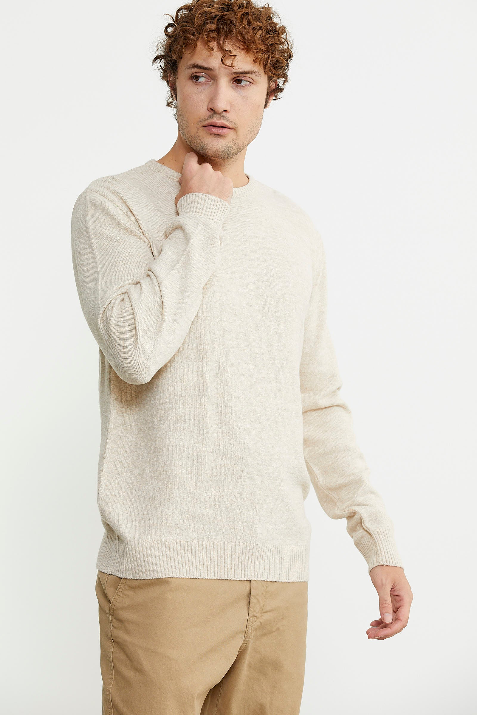 Basic Sıfır Yaka Triko Kazak - Taş - Sementa