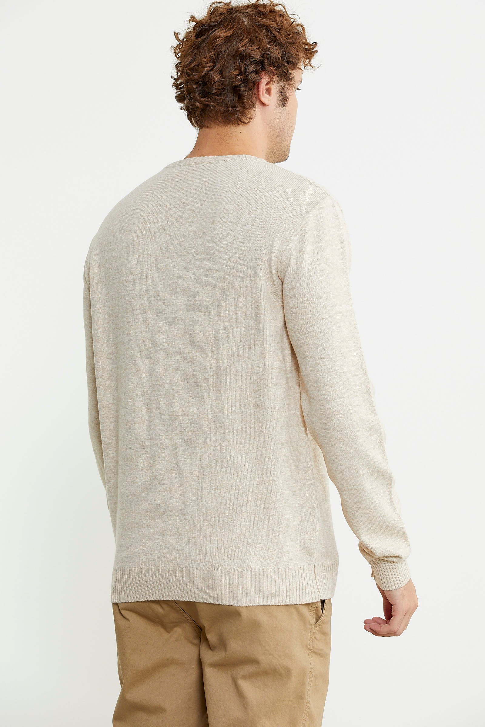 Basic Sıfır Yaka Triko Kazak - Taş - Sementa