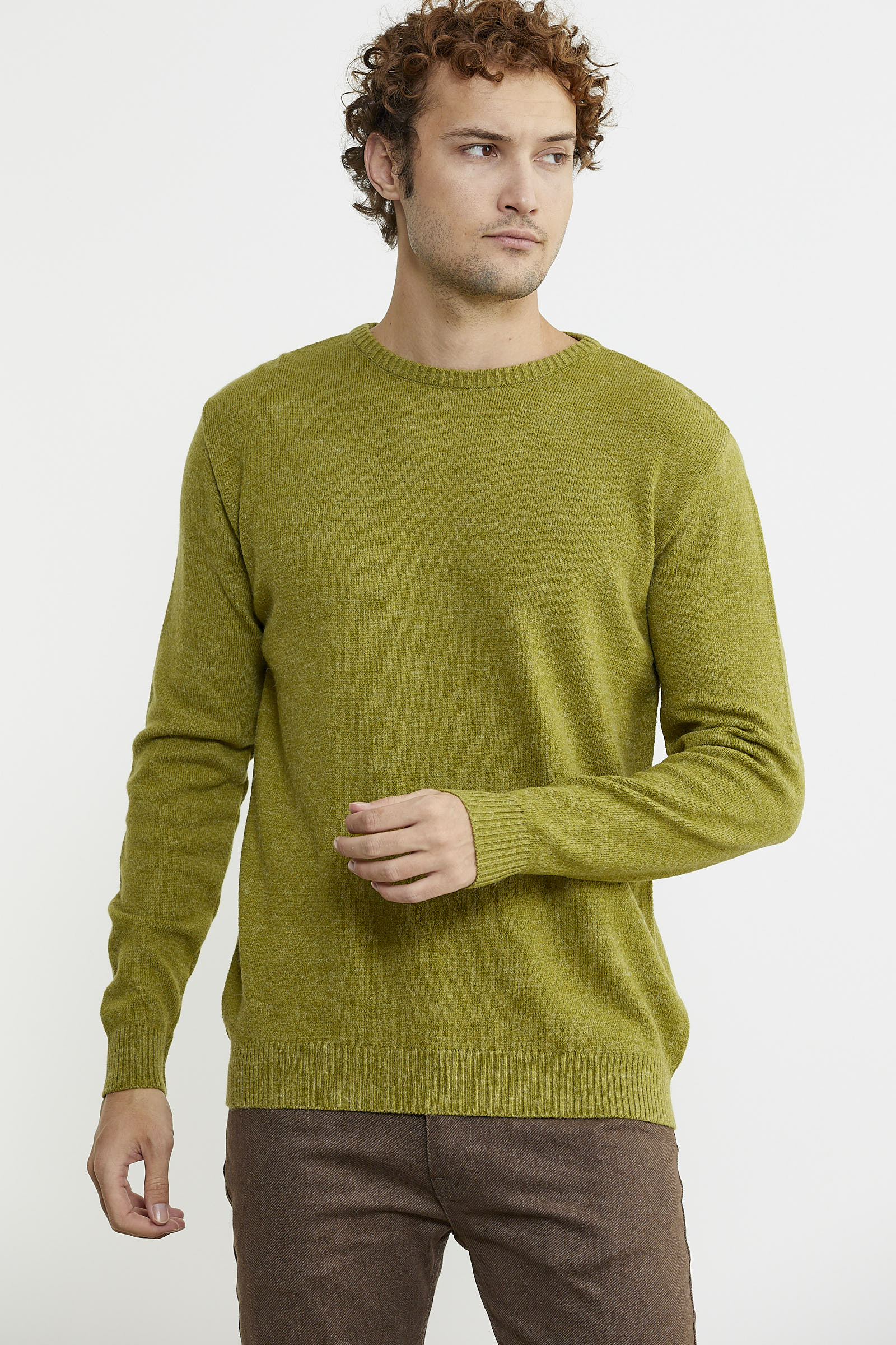 Basic Sıfır Yaka Triko Kazak - Yeşil - Sementa