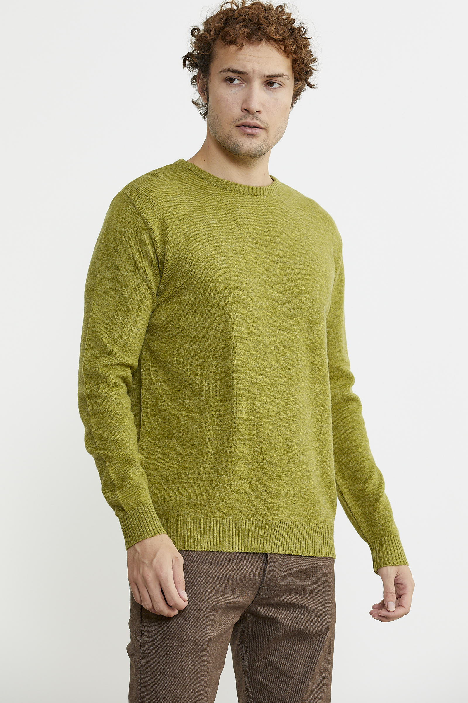 Basic Sıfır Yaka Triko Kazak - Yeşil - Sementa