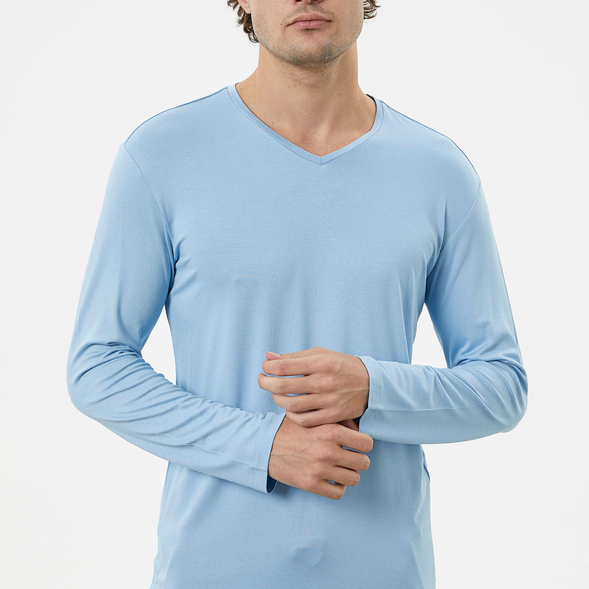 Basic Long Sleeve V-Neck T-Shirt Blue – SEMENTA
