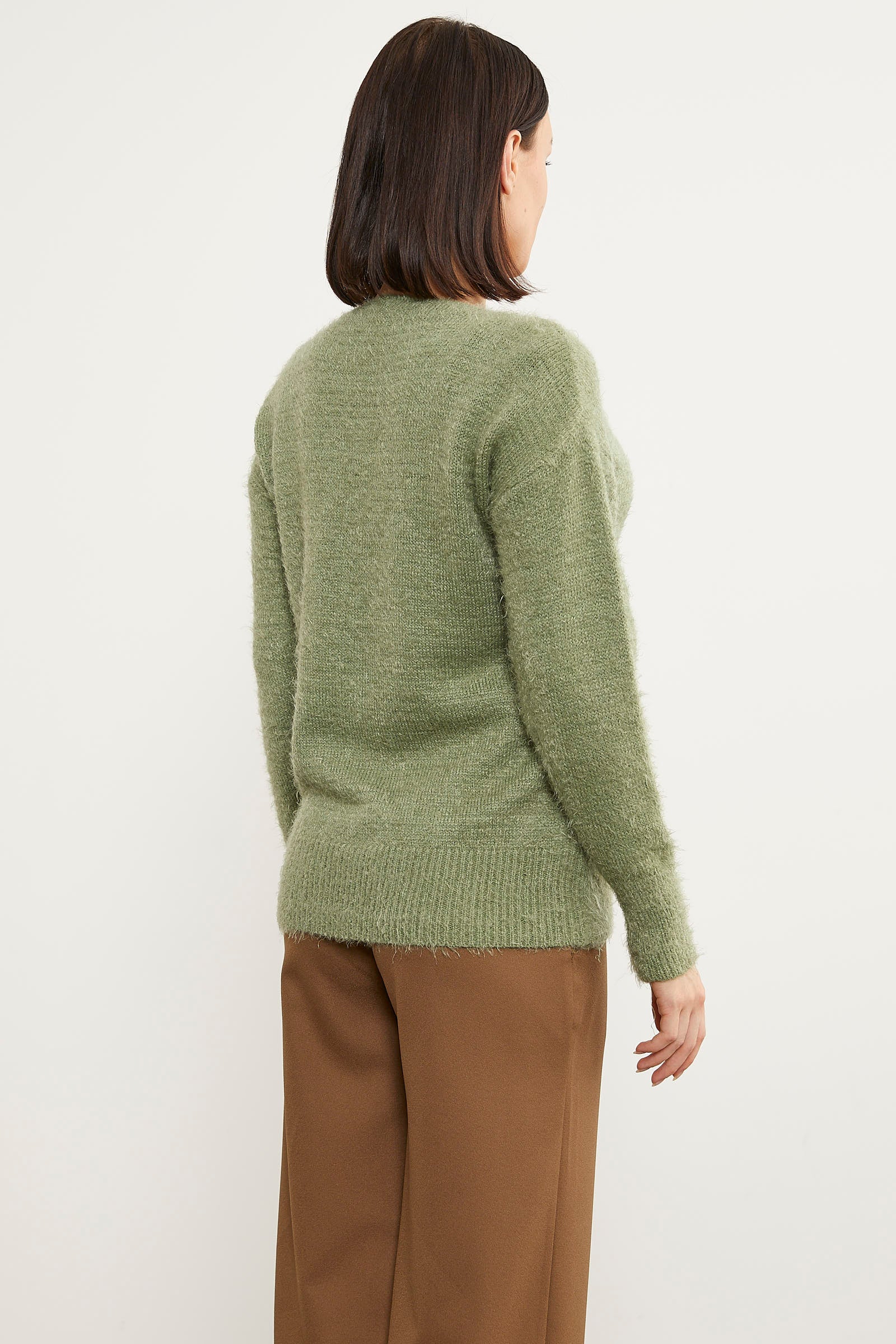 Basic V Yaka Triko Kazak - Çağla Yeşili (5) Sementa