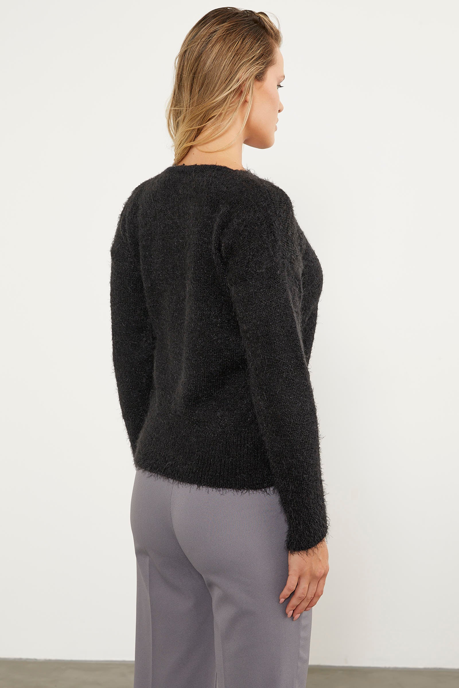 Basic V Yaka Triko Kazak - Siyah (6) Sementa