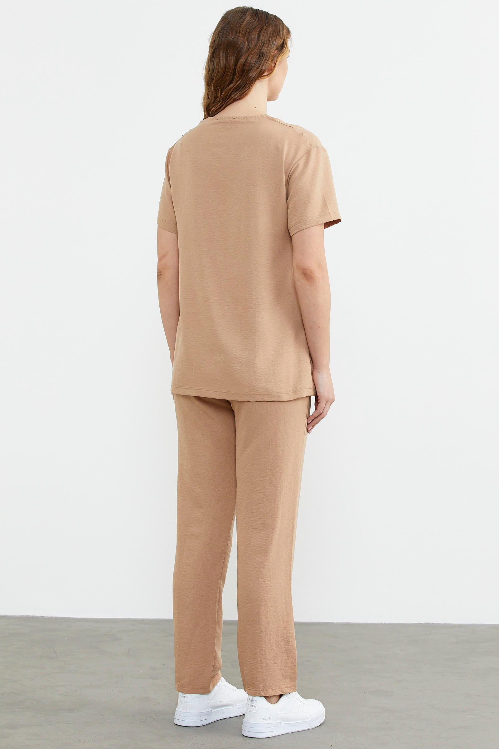 Baskı Detaylı İkili Krep Takım - Kamel (6) Sementa