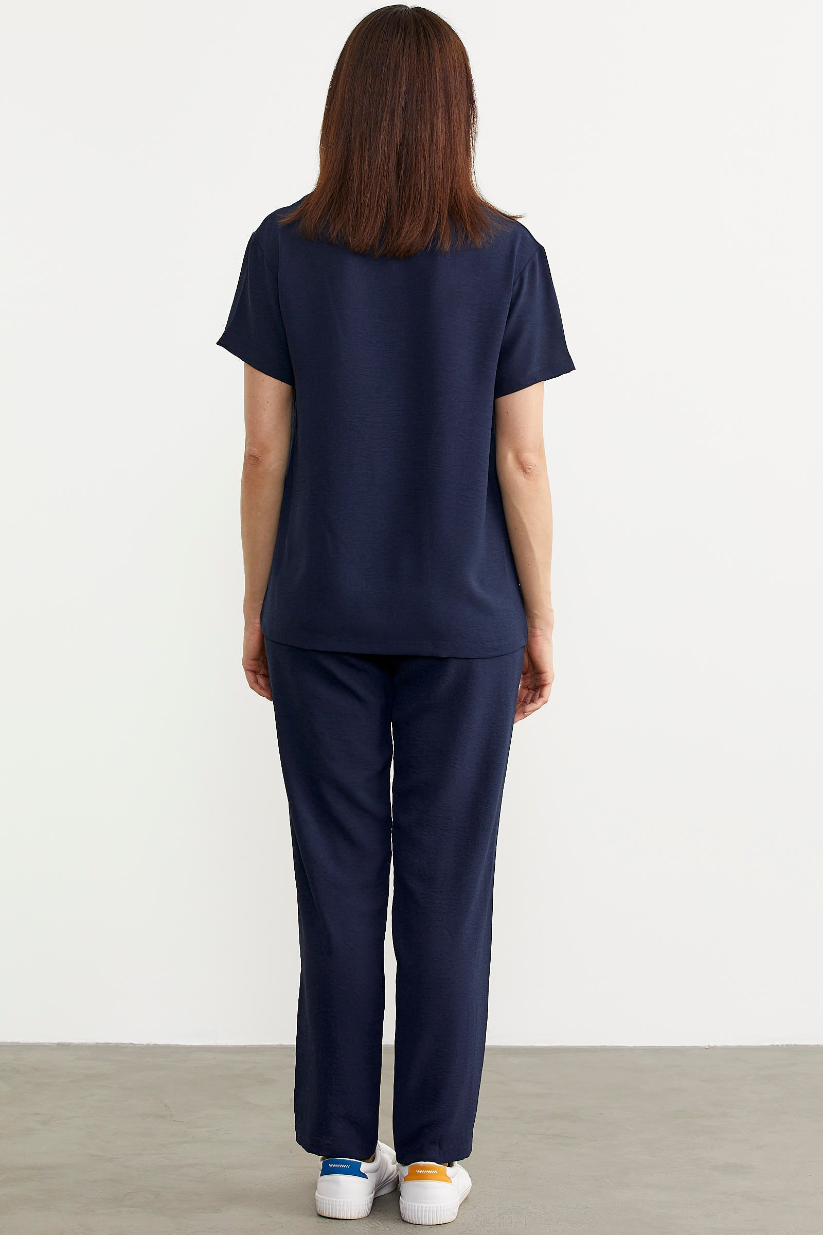 Baskı Detaylı İkili Krep Takım - Lacivert (6) Sementa