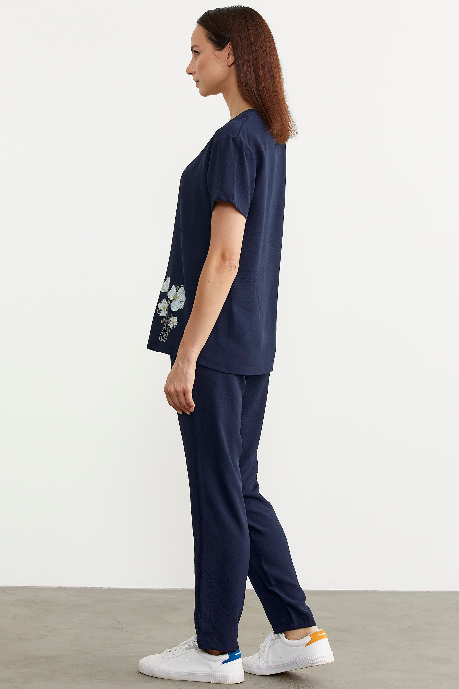 Baskı Detaylı İkili Krep Takım - Lacivert (5) Sementa