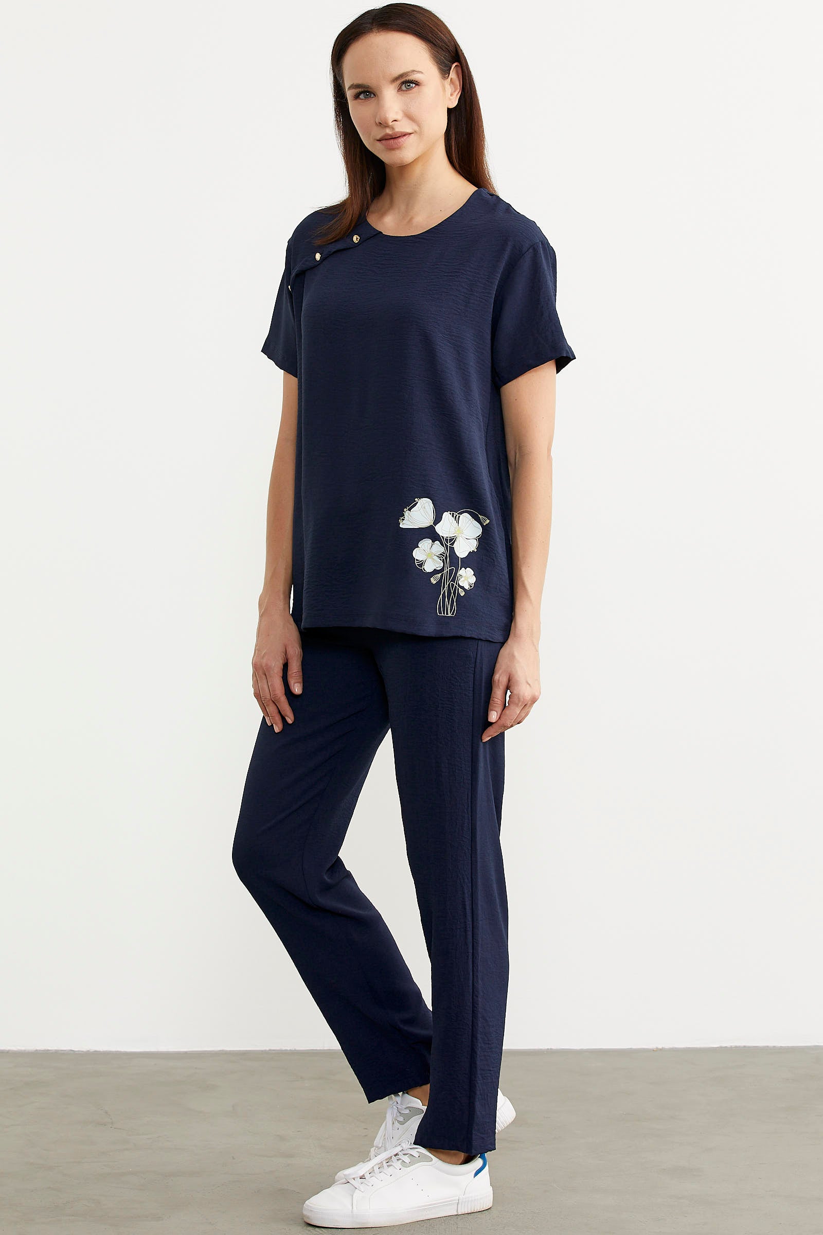 Baskı Detaylı İkili Krep Takım - Lacivert (2) Sementa