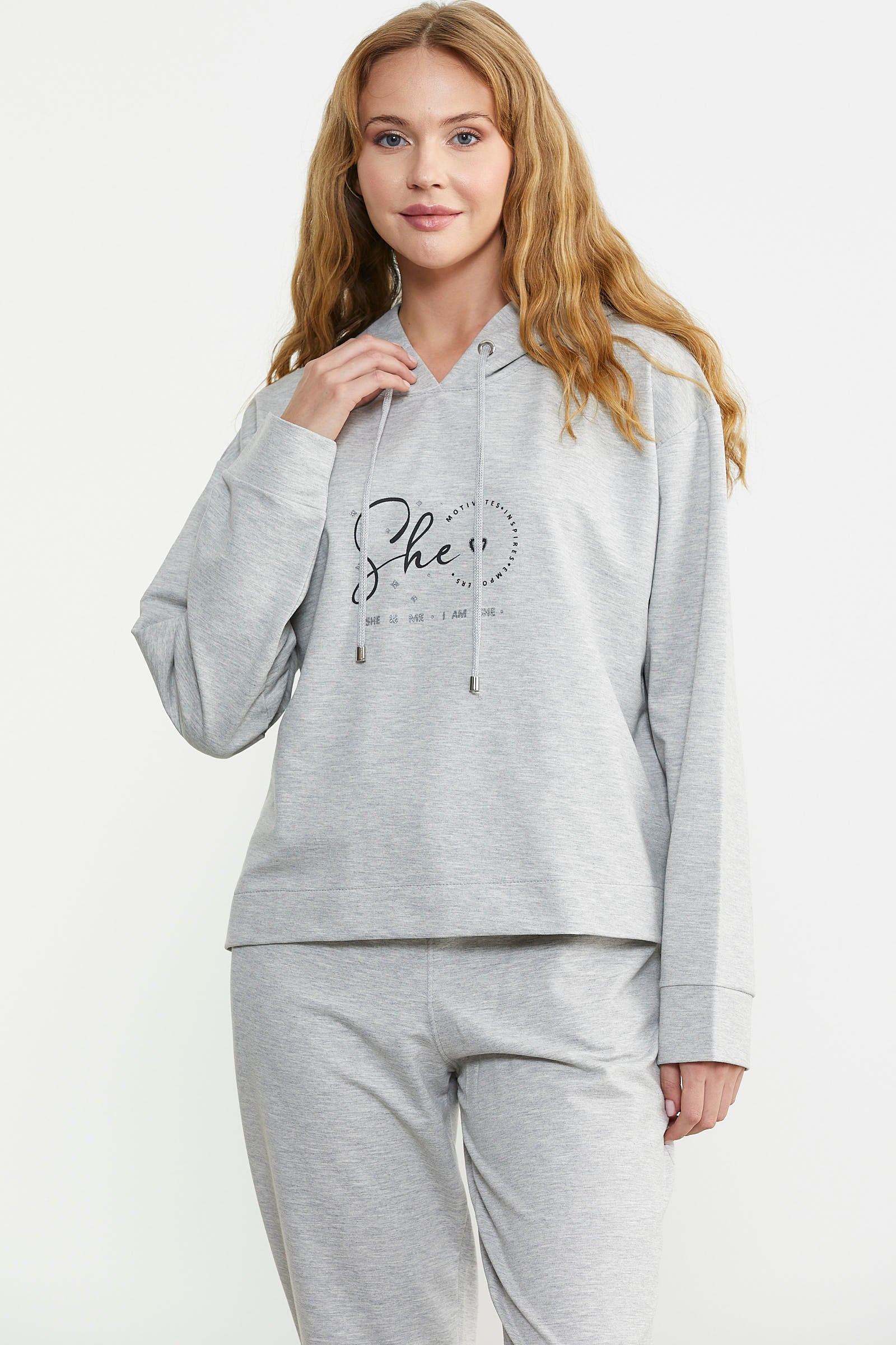 Baskı Detaylı Kapüşonlu Eşofman Takım - Gri - Sementa