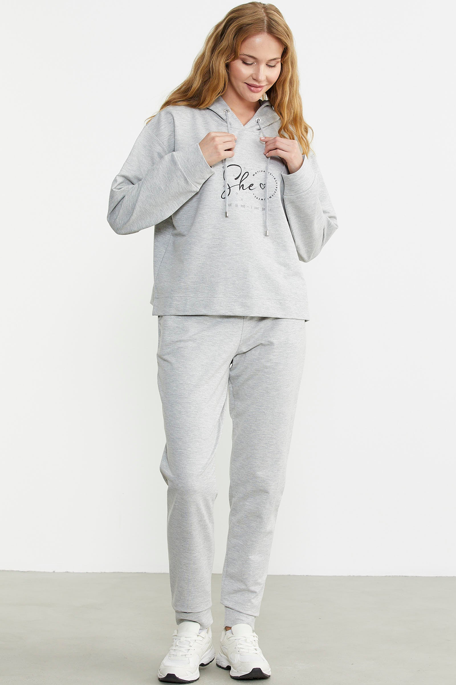 Baskı Detaylı Kapüşonlu Eşofman Takım - Gri - Sementa