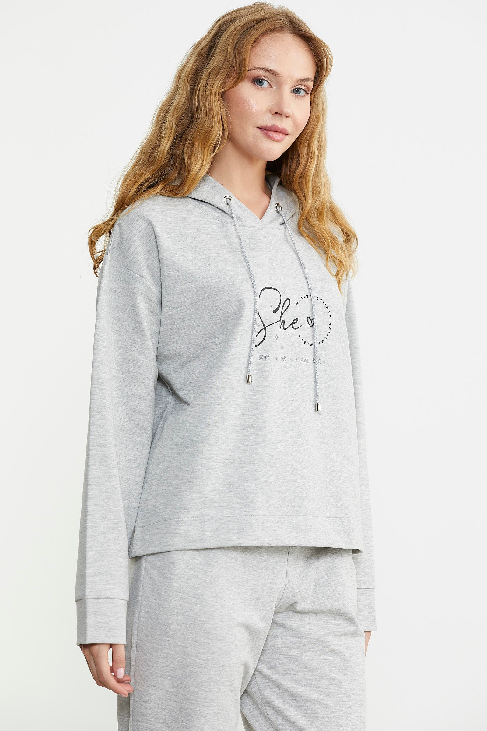 Baskı Detaylı Kapüşonlu Eşofman Takım - Gri - Sementa