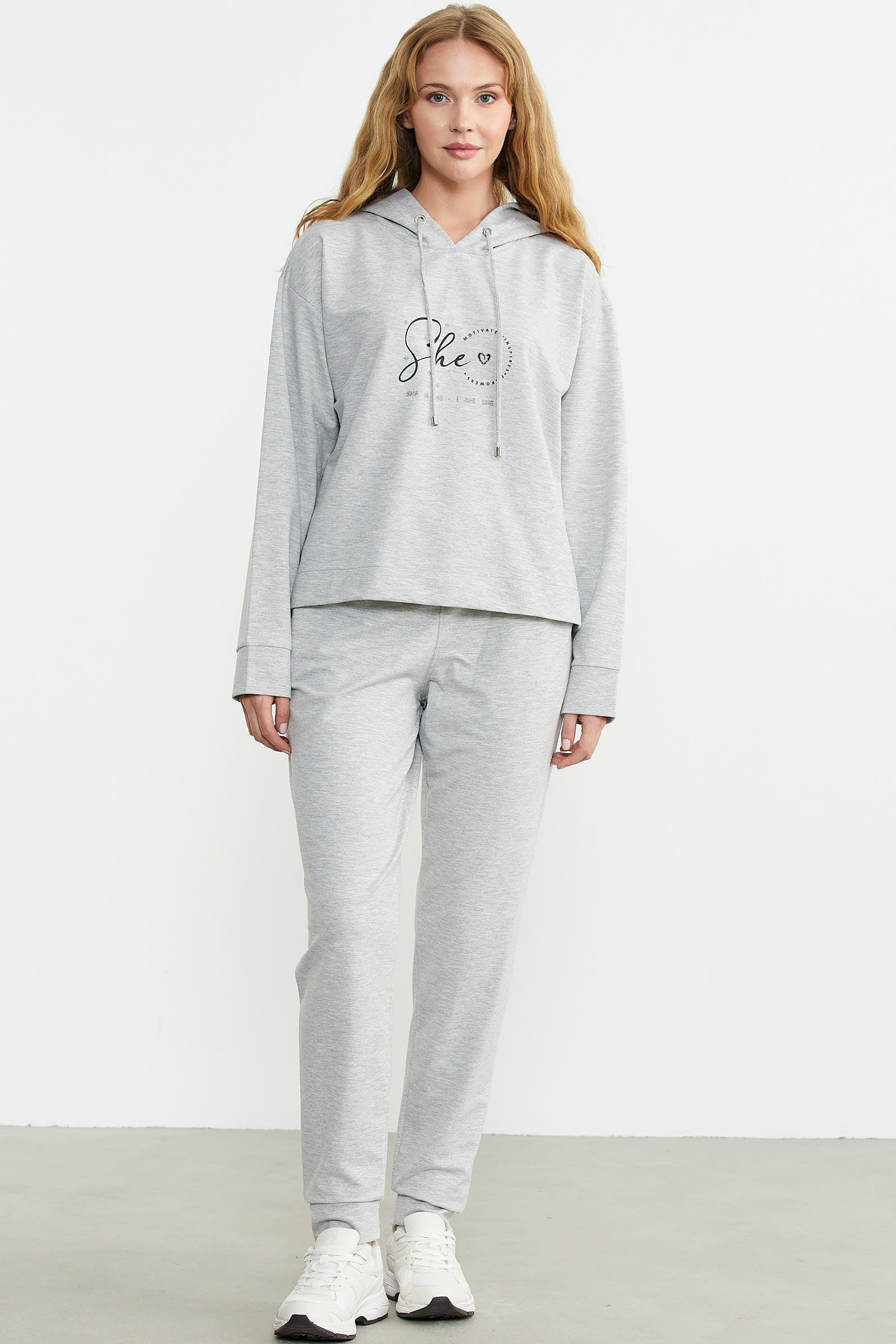 Baskı Detaylı Kapüşonlu Eşofman Takım - Gri - Sementa