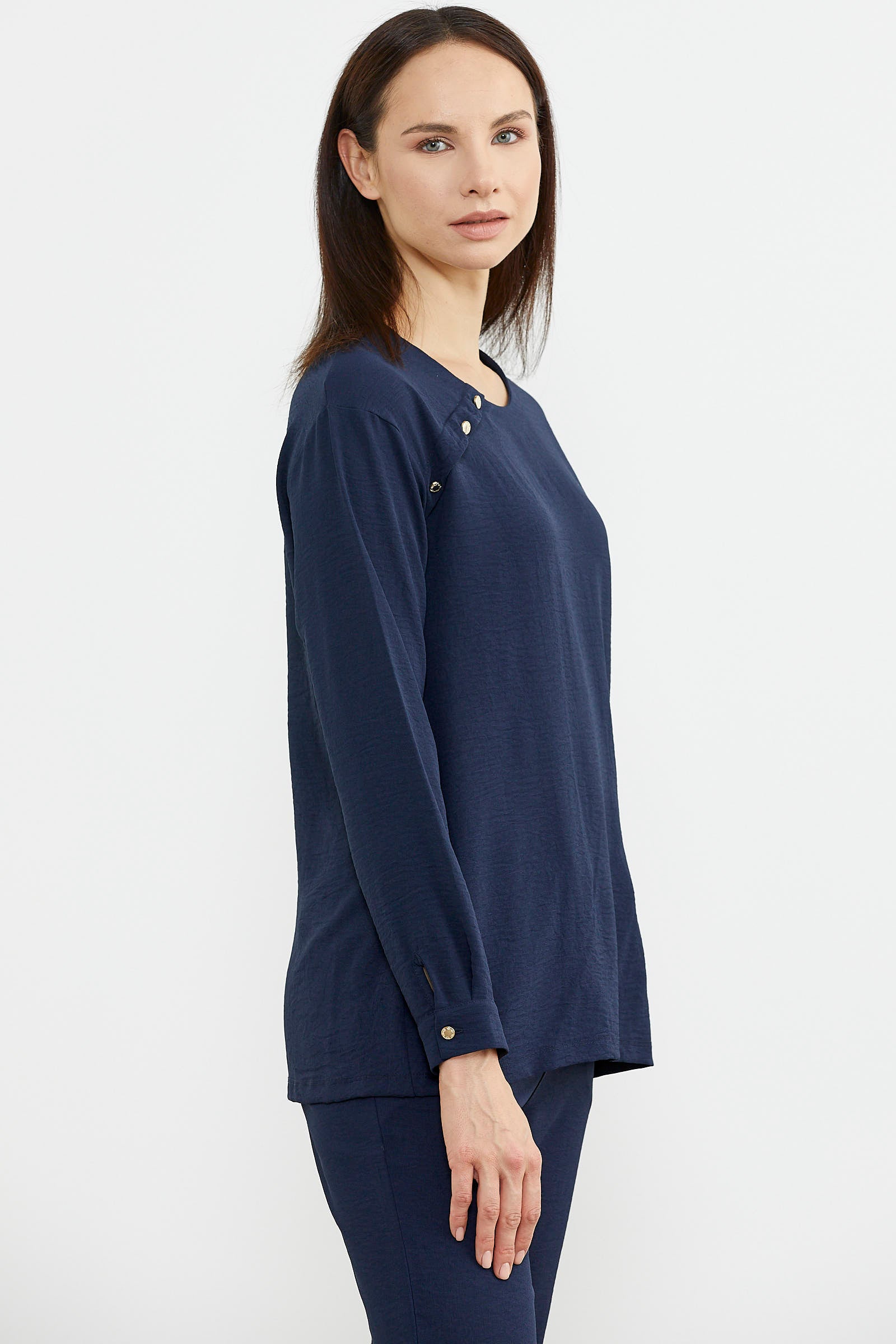 Baskı Detaylı Uzun Kol Krep Takım - Lacivert (4) Sementa