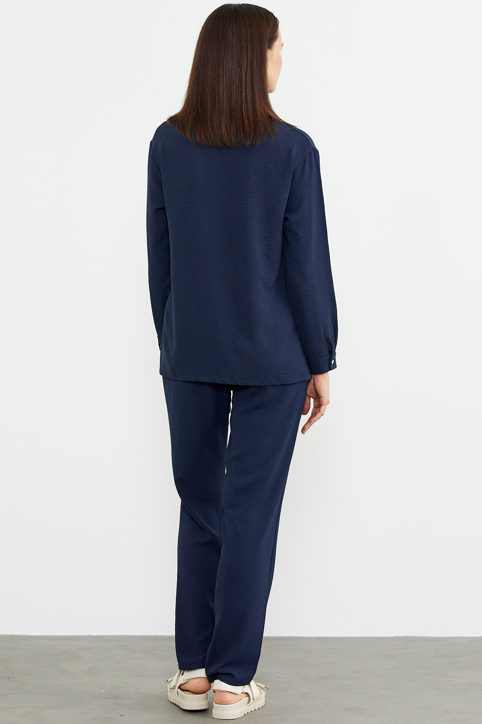 Baskı Detaylı Uzun Kol Krep Takım - Lacivert (6) Sementa