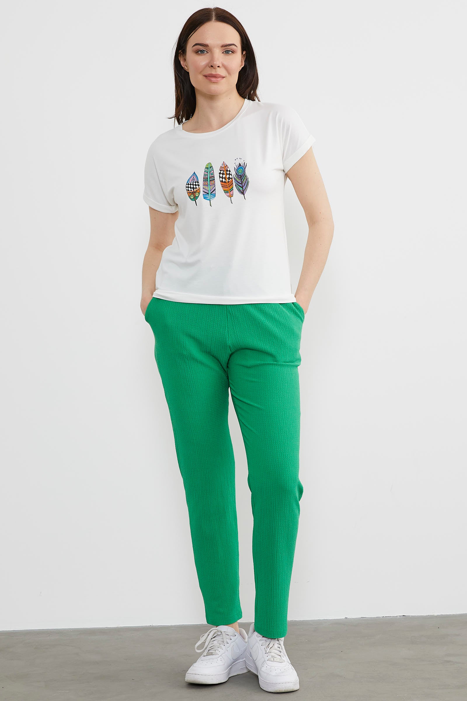 Baskılı Arkası Uzun Tişört - Ekru (1) Sementa