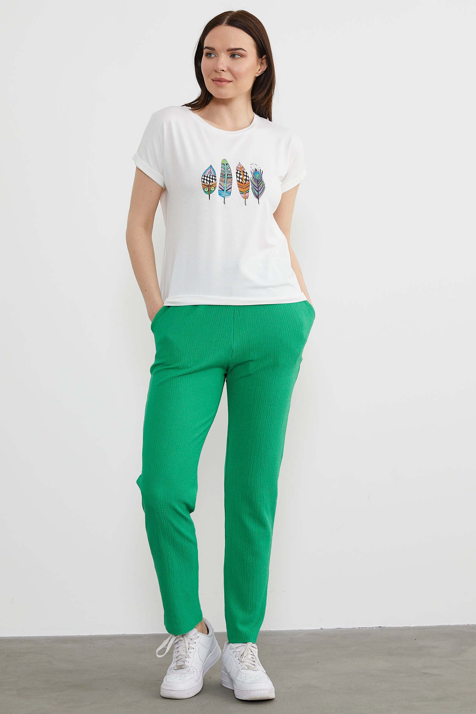 Baskılı Arkası Uzun Tişört - Ekru (2) Sementa