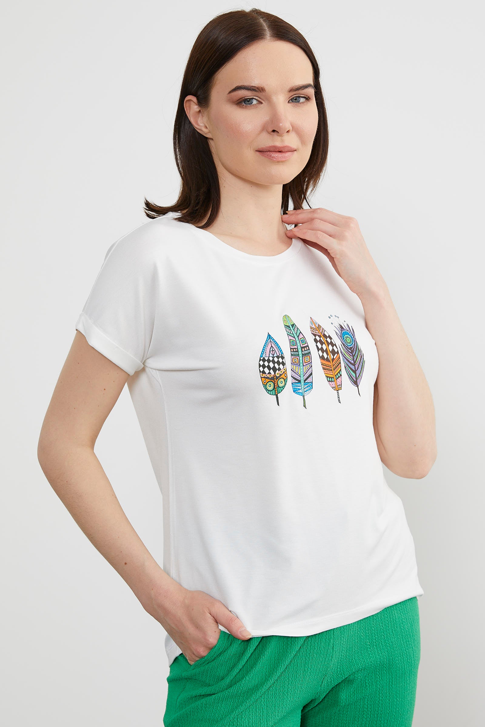 Baskılı Arkası Uzun Tişört - Ekru (4) Sementa