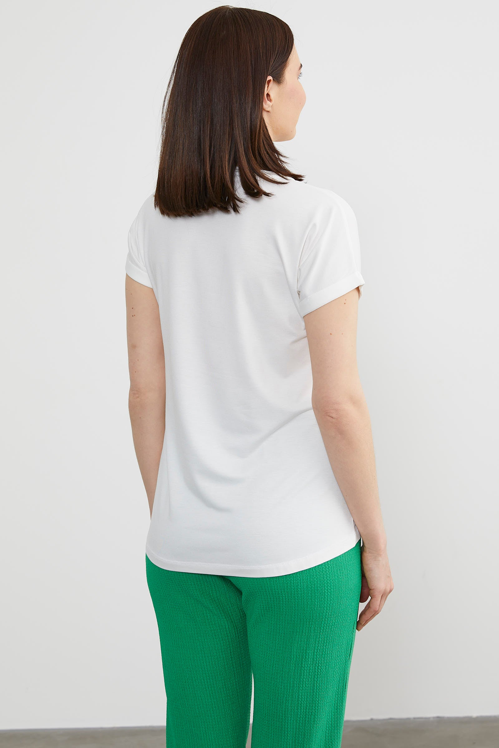 Baskılı Arkası Uzun Tişört - Ekru (5) Sementa