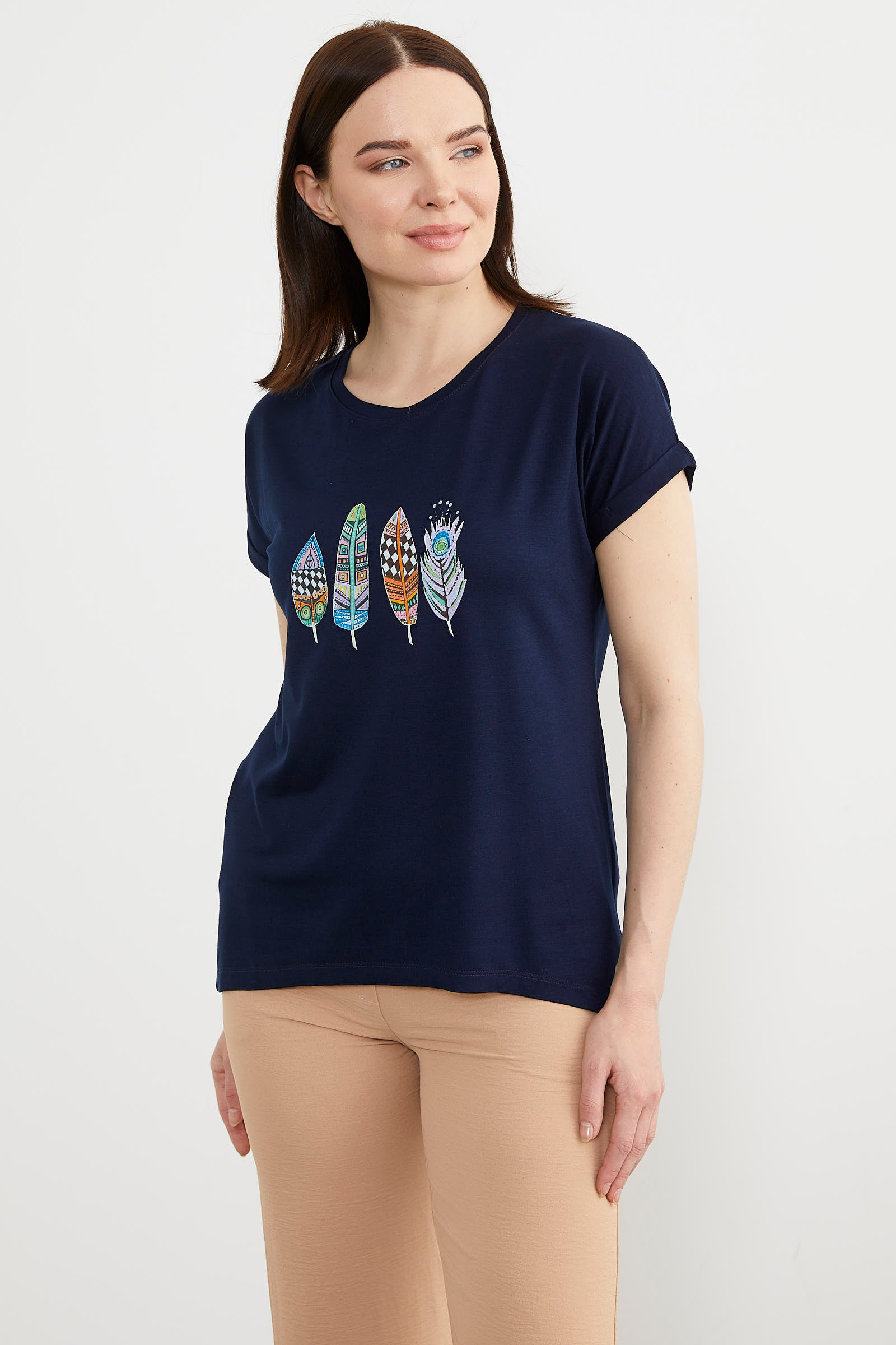 Baskılı Arkası Uzun Tişört - Lacivert (2) Sementa