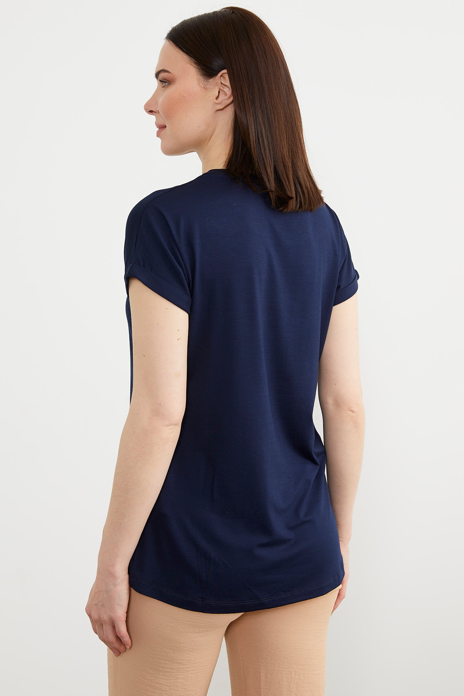 Baskılı Arkası Uzun Tişört - Lacivert (5) Sementa