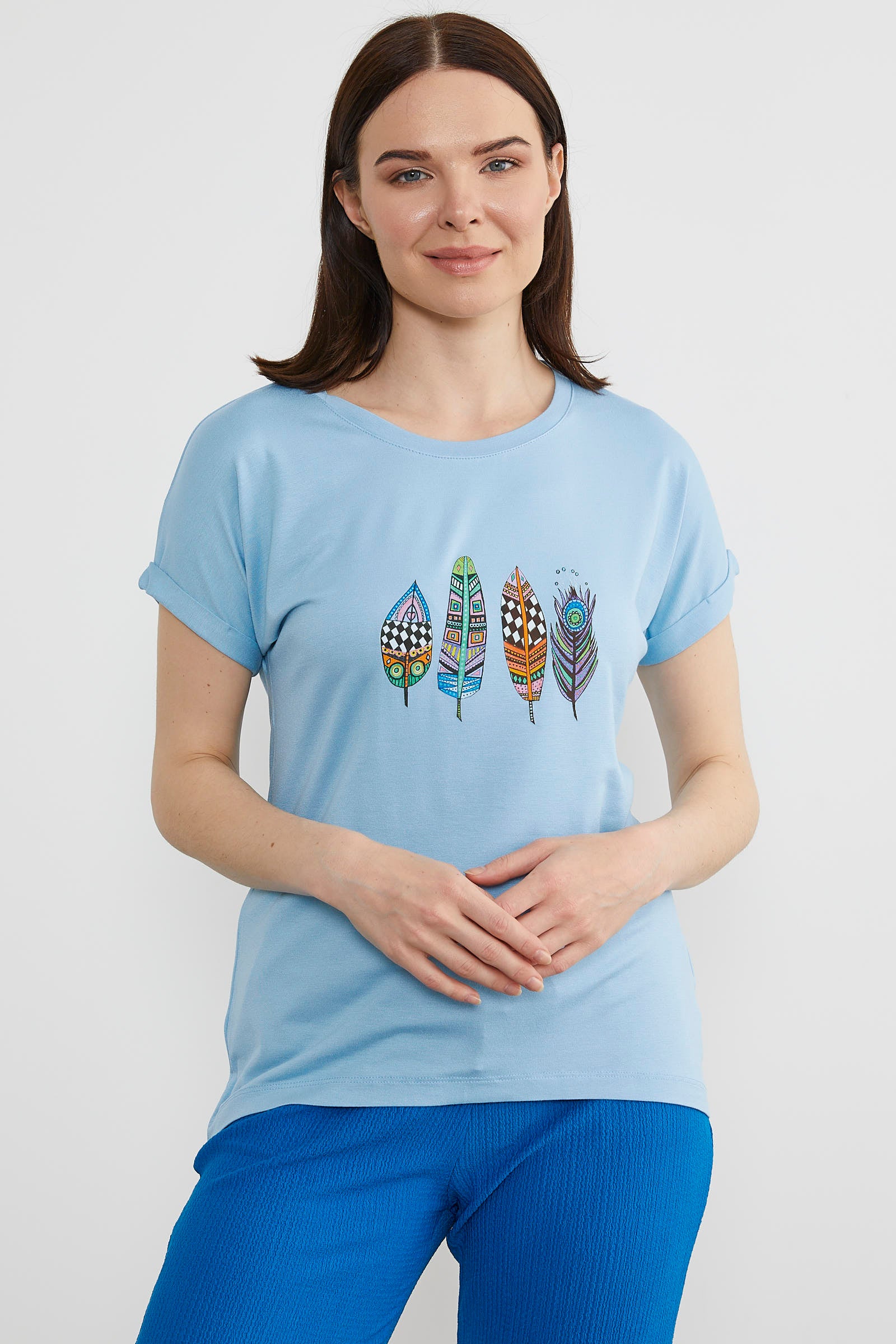 Baskılı Arkası Uzun Tişört - Mavi (3) Sementa