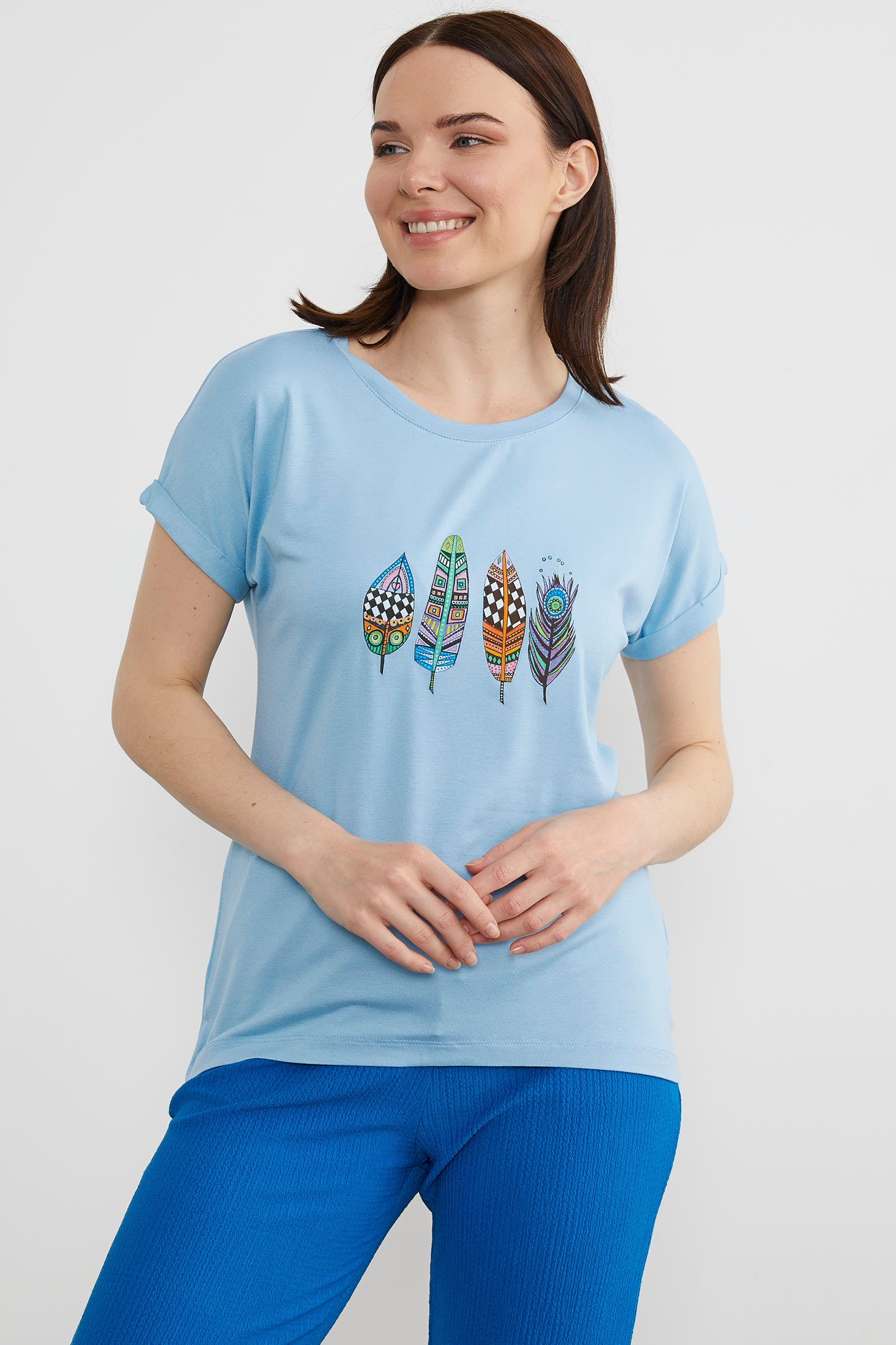 Baskılı Arkası Uzun Tişört - Mavi (4) Sementa