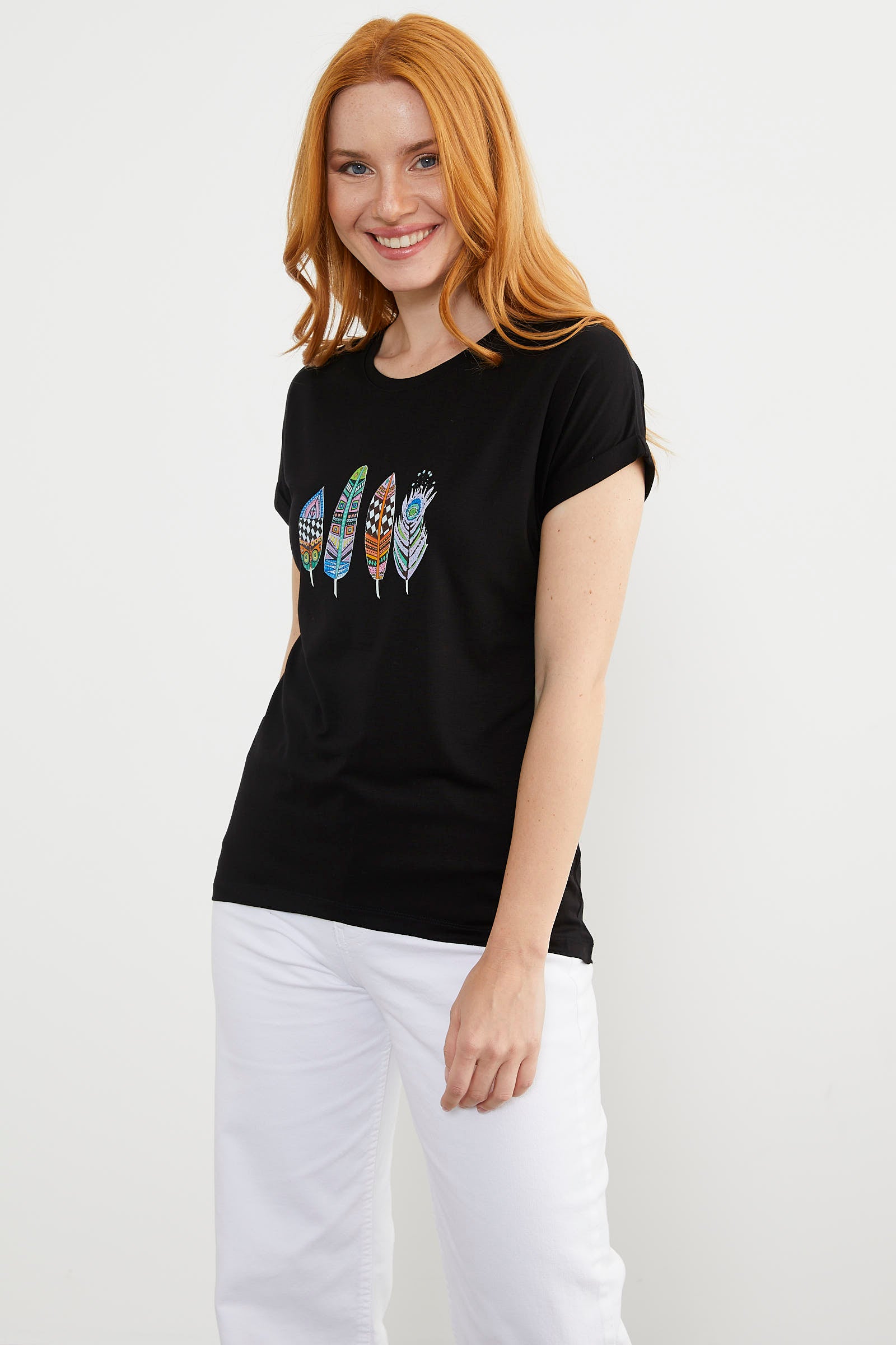 Baskılı Arkası Uzun Tişört - Siyah (3) Sementa