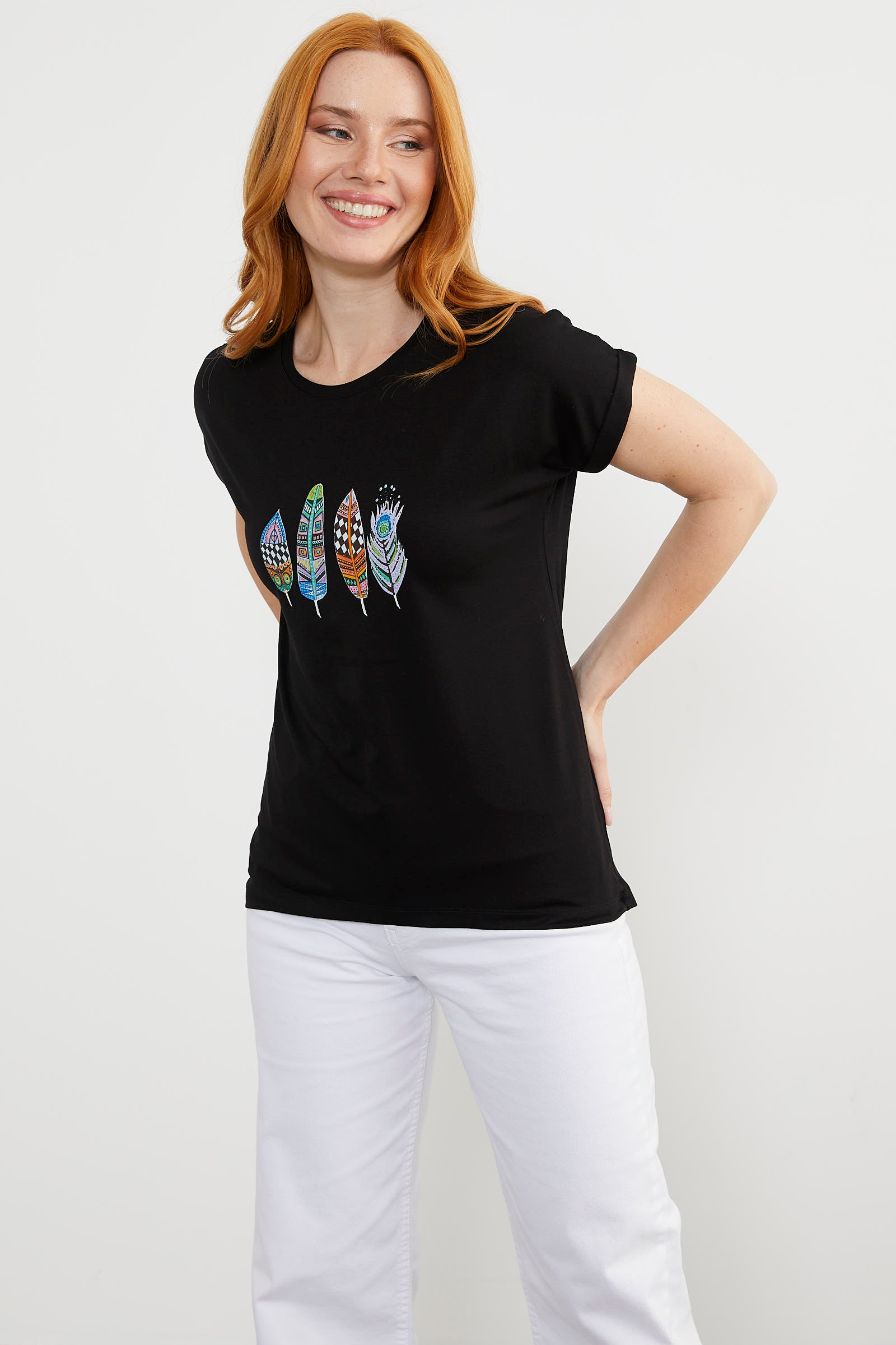 Baskılı Arkası Uzun Tişört - Siyah (4) Sementa