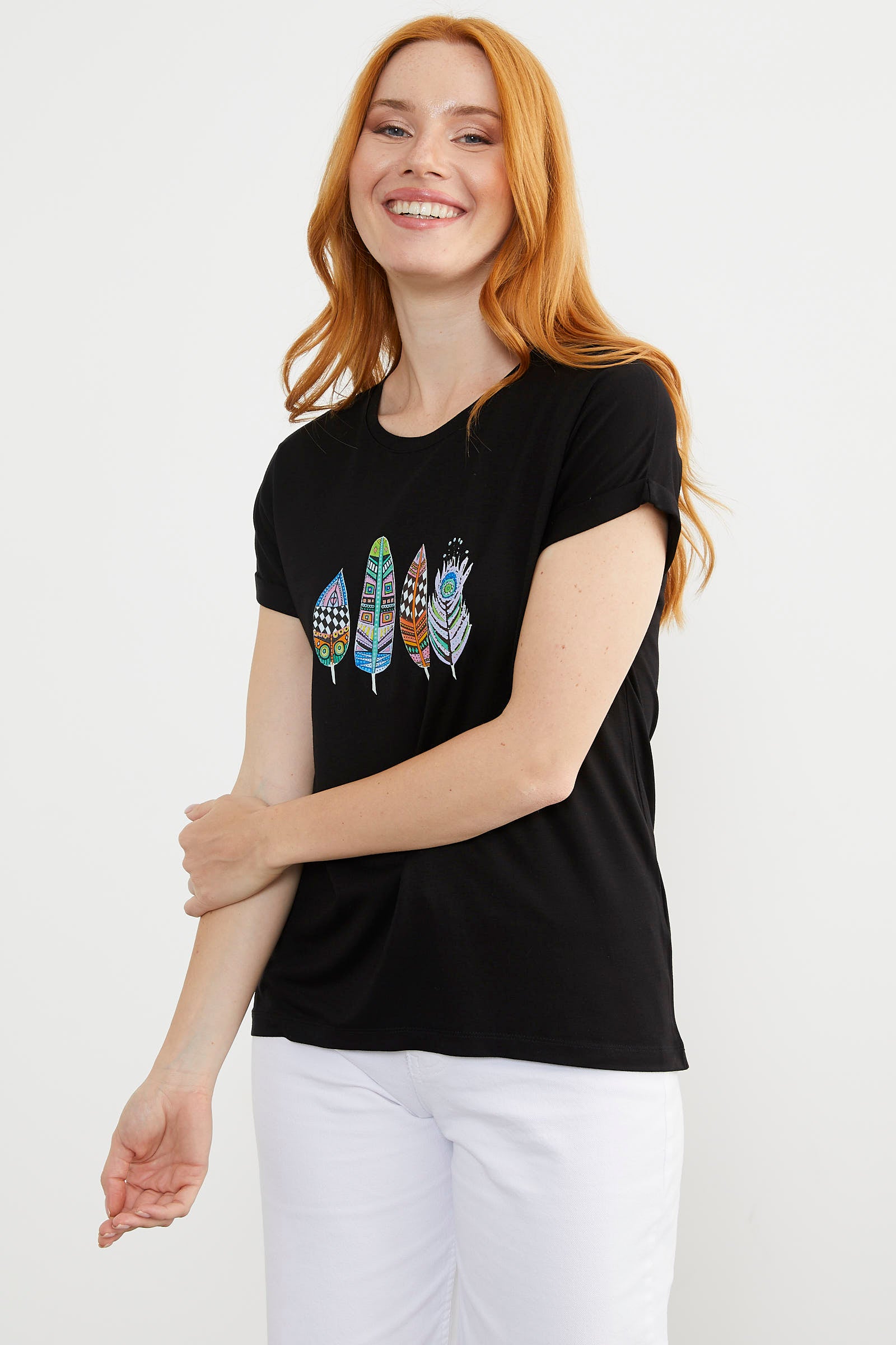 Baskılı Arkası Uzun Tişört - Siyah (5) Sementa