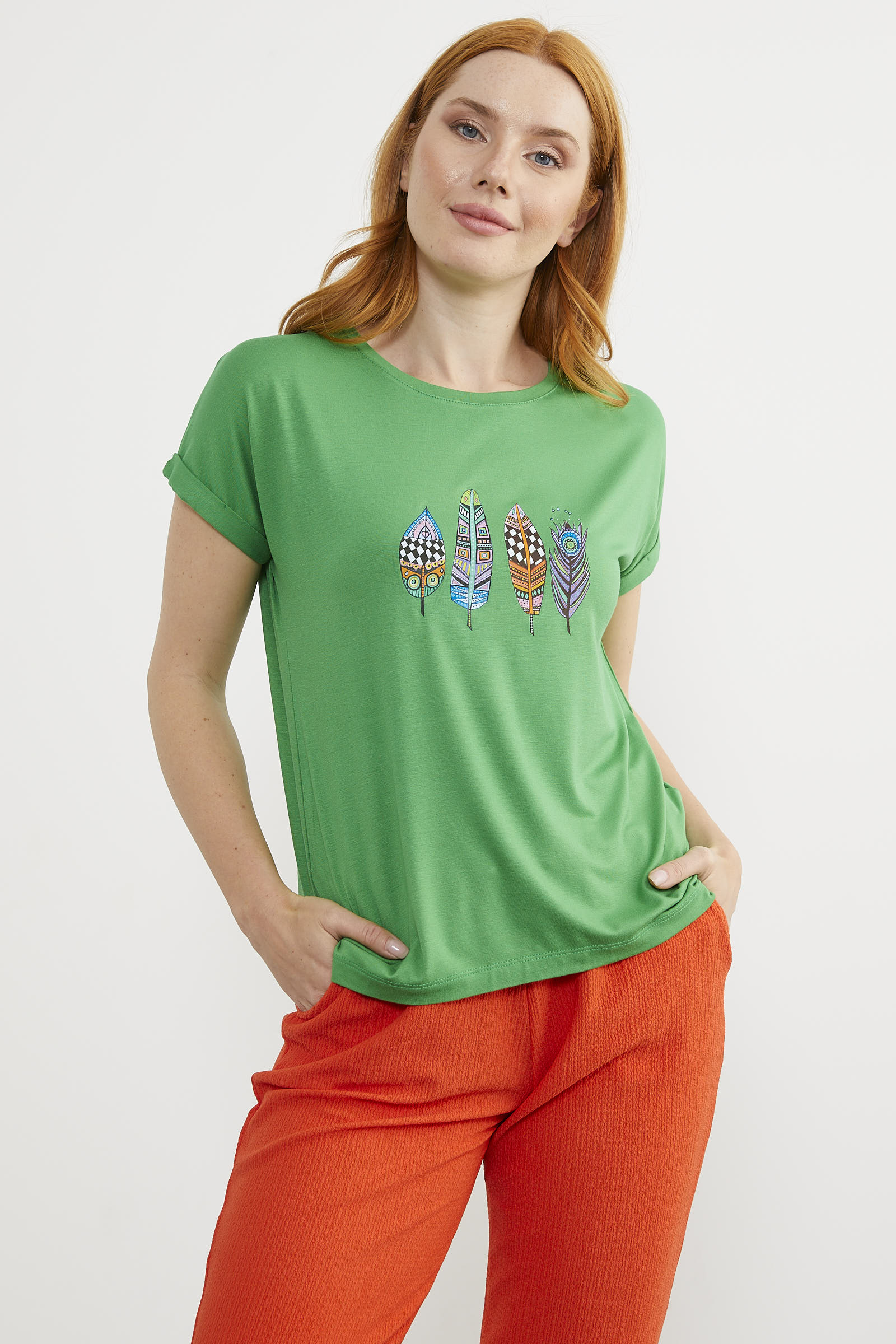 Baskılı Arkası Uzun Tişört - Yeşil (3) Sementa