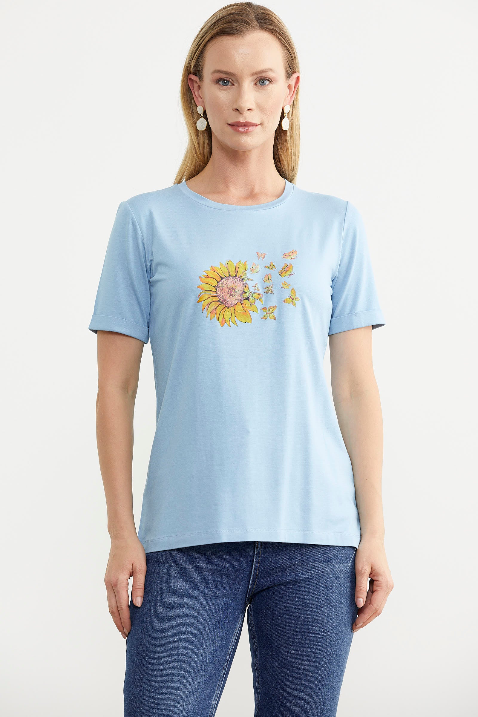 Baskılı Basic Penye Tişört - Mavi (1) Sementa