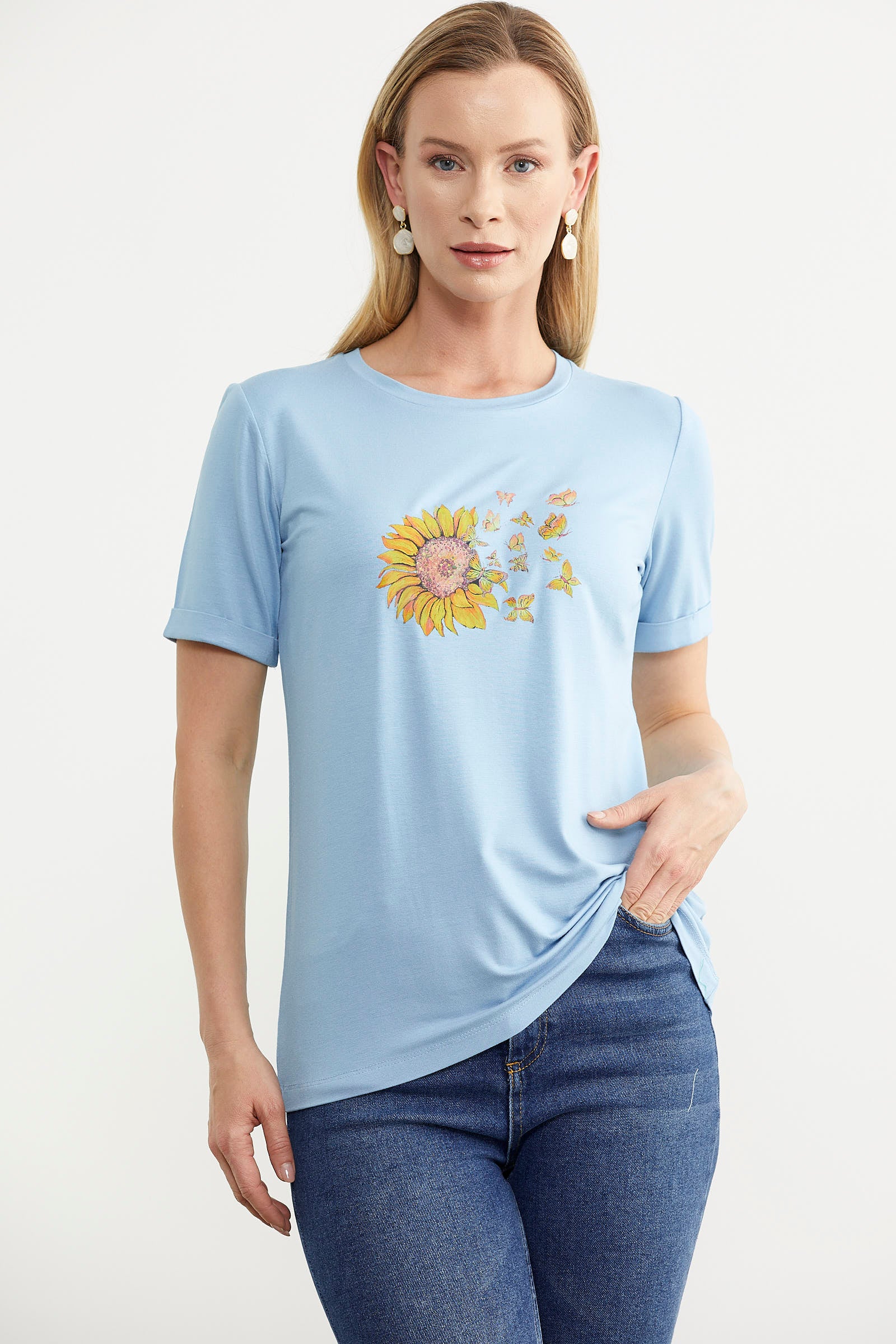 Baskılı Basic Penye Tişört - Mavi (2) Sementa