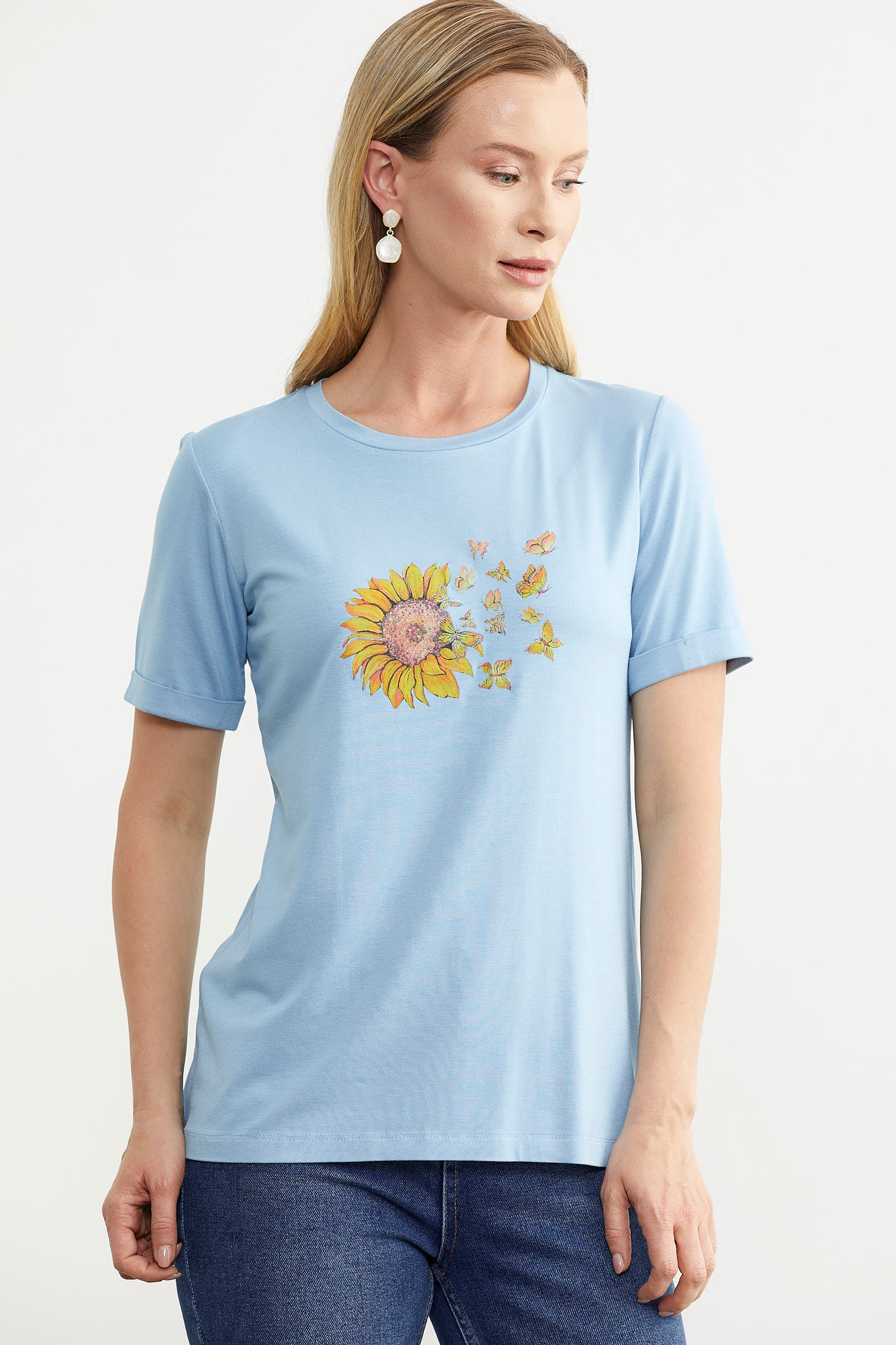 Baskılı Basic Penye Tişört - Mavi (3) Sementa